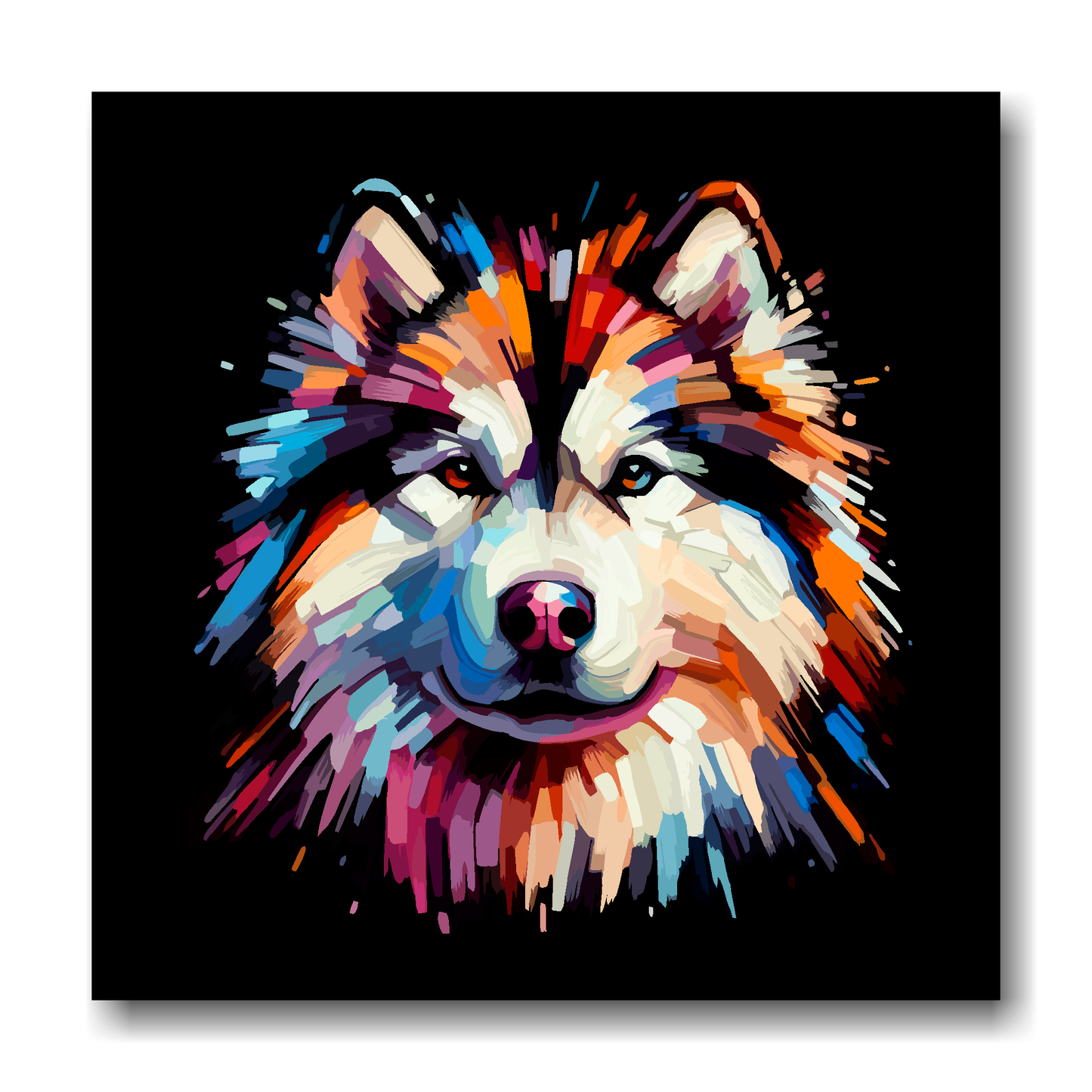 Large canvas wall art - A vibrant multi-coloured head portrait of a Alaskan Malamute. Available in 3 large sizes.