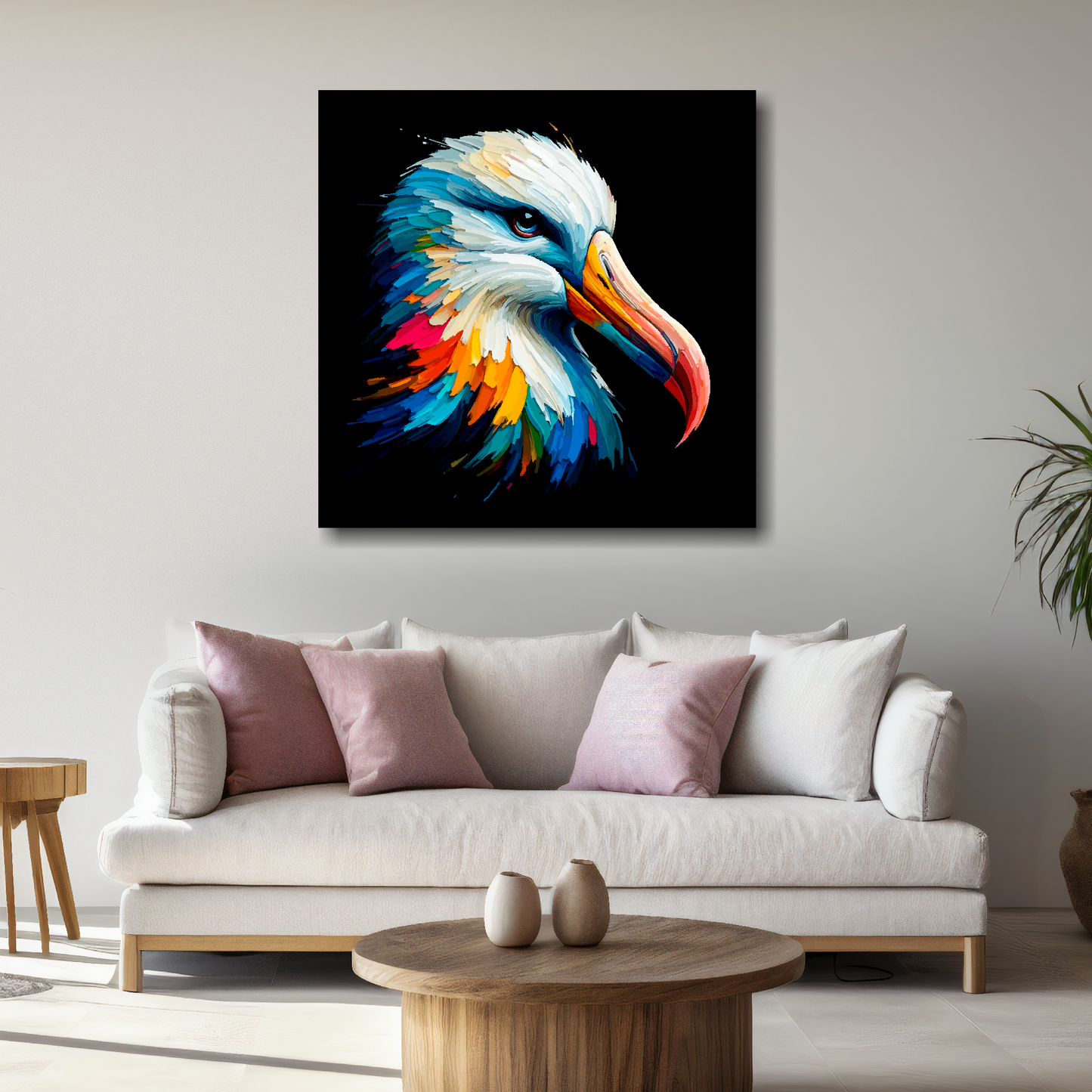 Large canvas wall art - A vibrant multi-coloured head portrait of a Albatross. Available in 3 large sizes.
