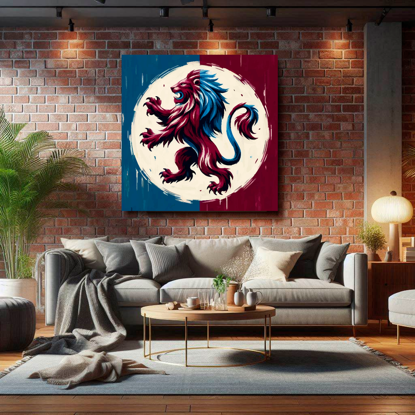 Large canvas wall art - A Rampant Lion in club colours, inspired by Aston Villa F.C. Part of the UK CANVAS sports collection. Available in 3 large sizes.