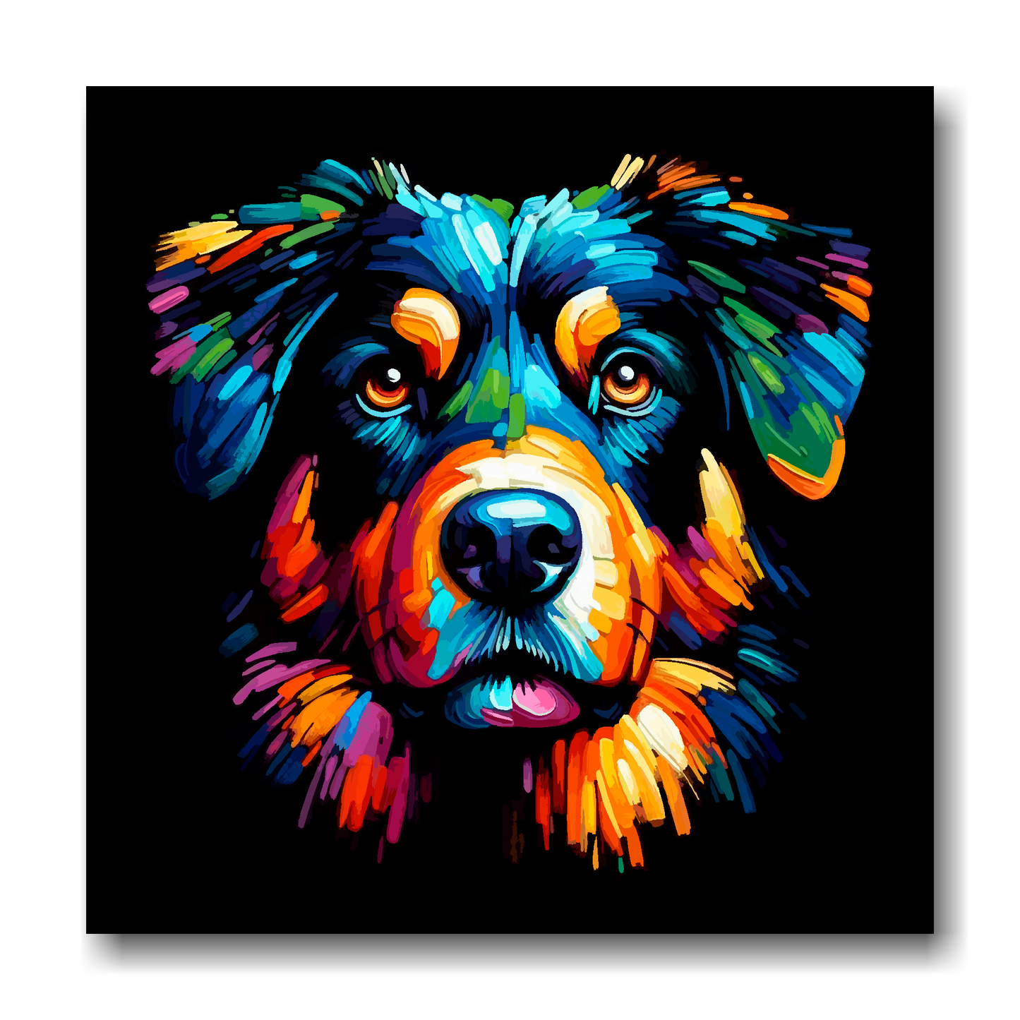 Large canvas wall art - A vibrant multi-coloured head portrait of a Beauceron. Available in 3 large sizes.
