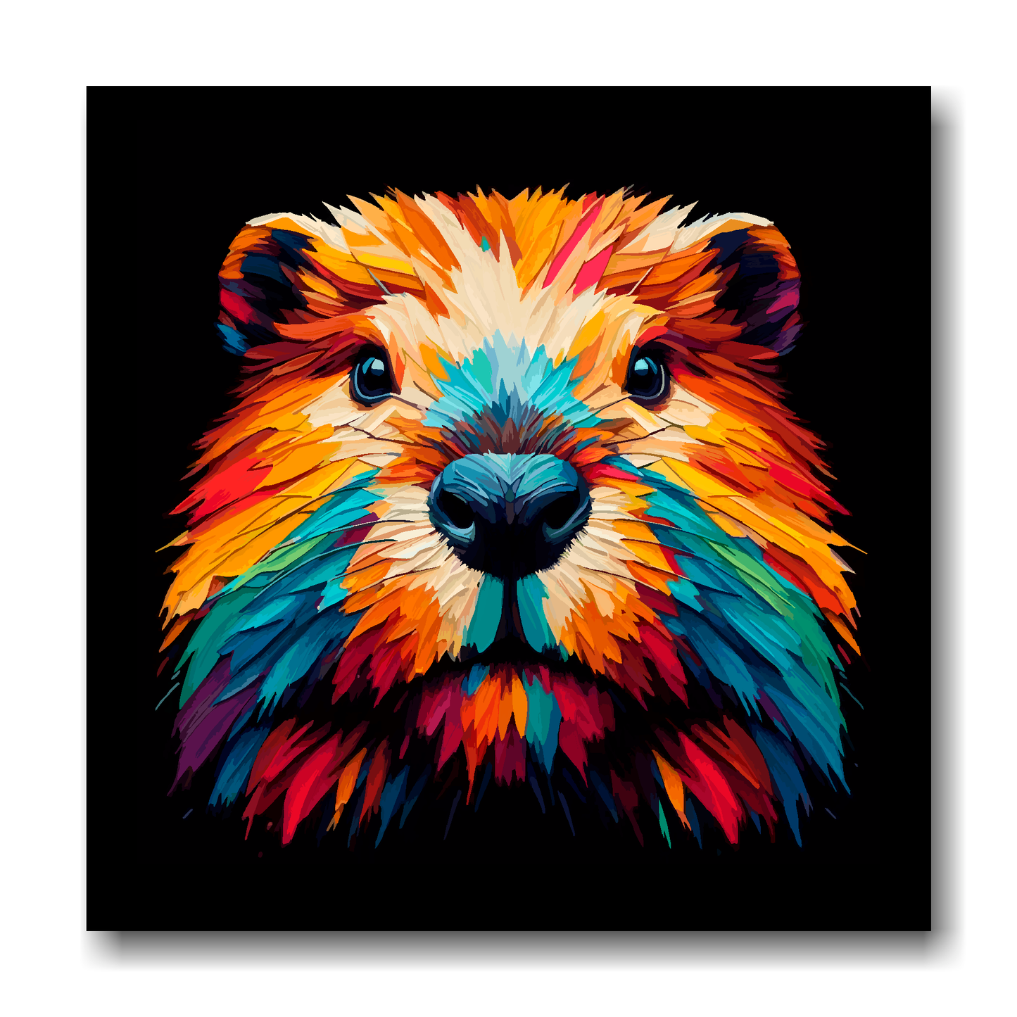 Large canvas wall art - A vibrant multi-coloured head portrait of a Beaver. Available in 3 large sizes.