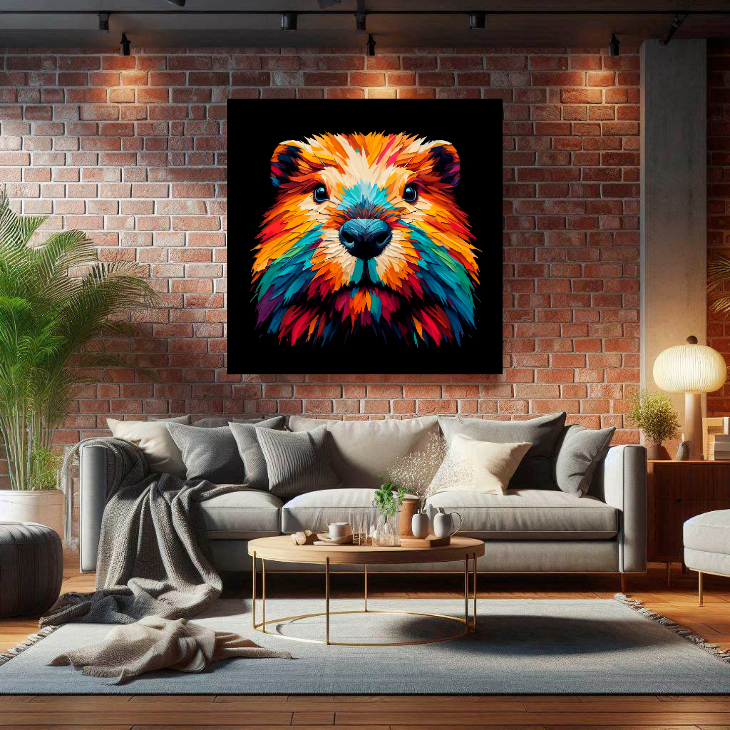 Large canvas wall art - A vibrant multi-coloured head portrait of a Beaver. Available in 3 large sizes.