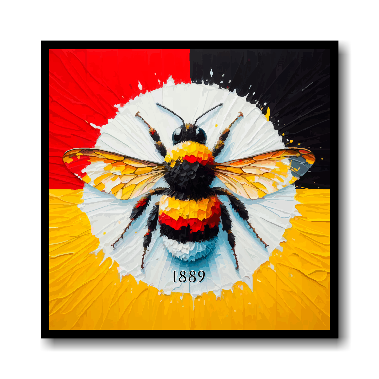 Brentford FC inspired large canvas featuring a large bee on a red, black and yellow background.