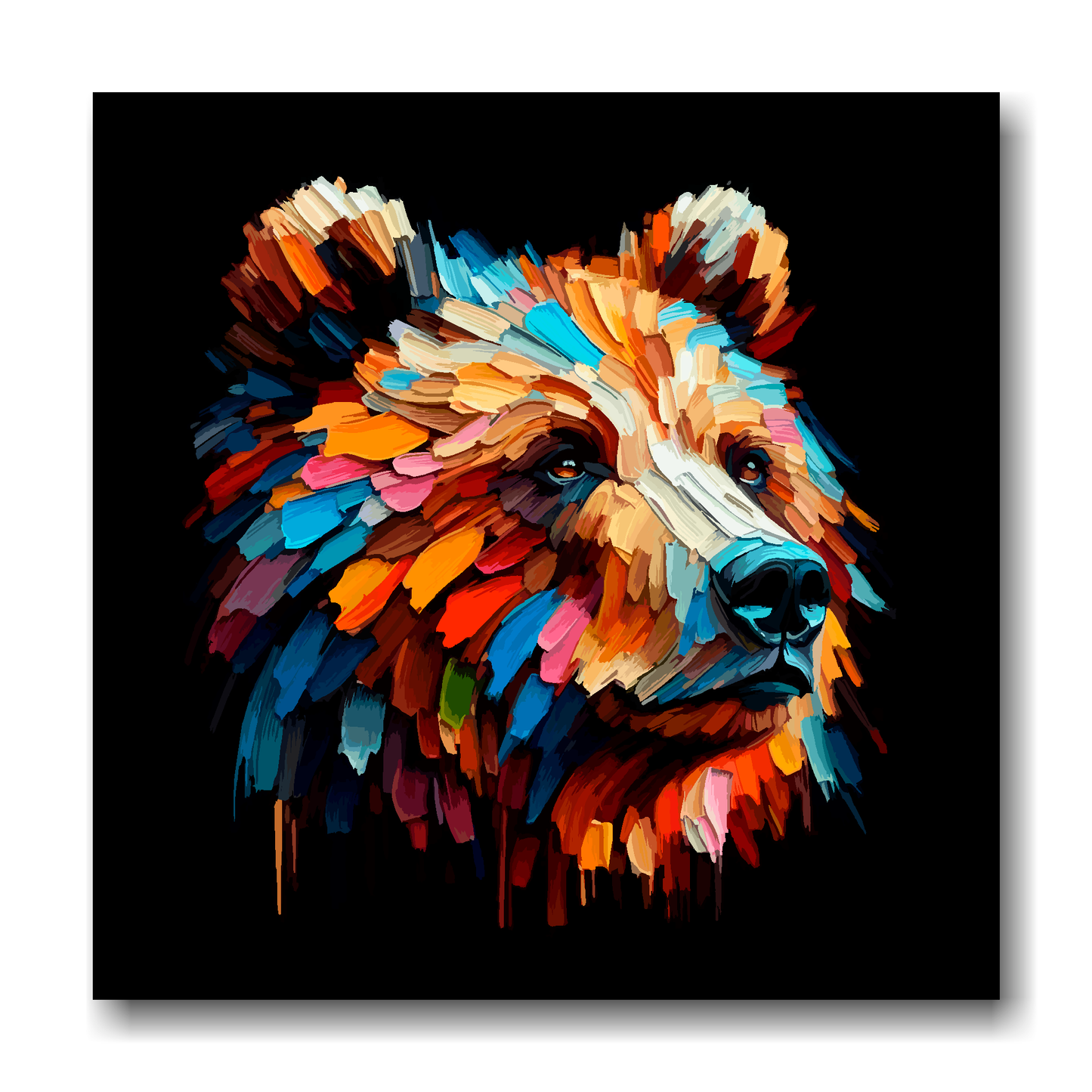 Large canvas wall art - A vibrant multi-coloured head portrait of a Brown Bear. Available in 3 large sizes.