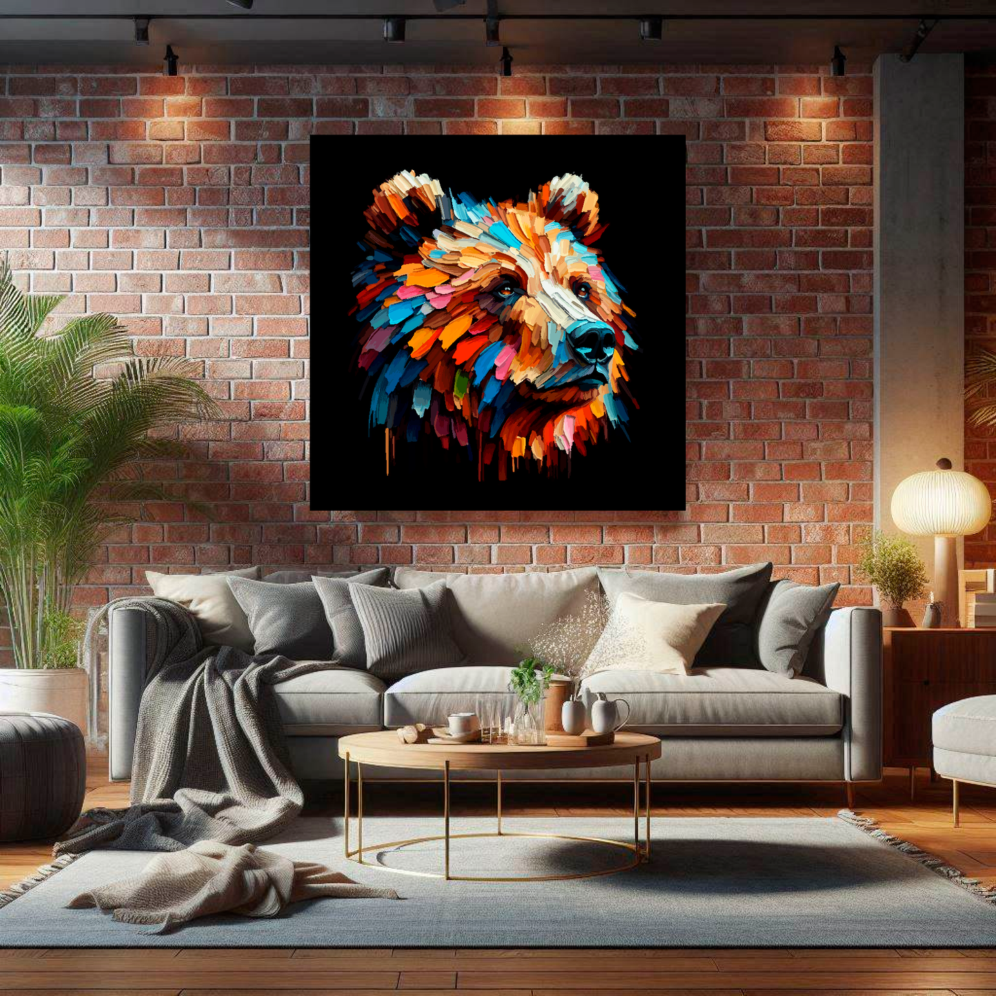 Large canvas wall art - A vibrant multi-coloured head portrait of a Brown Bear. Available in 3 large sizes.