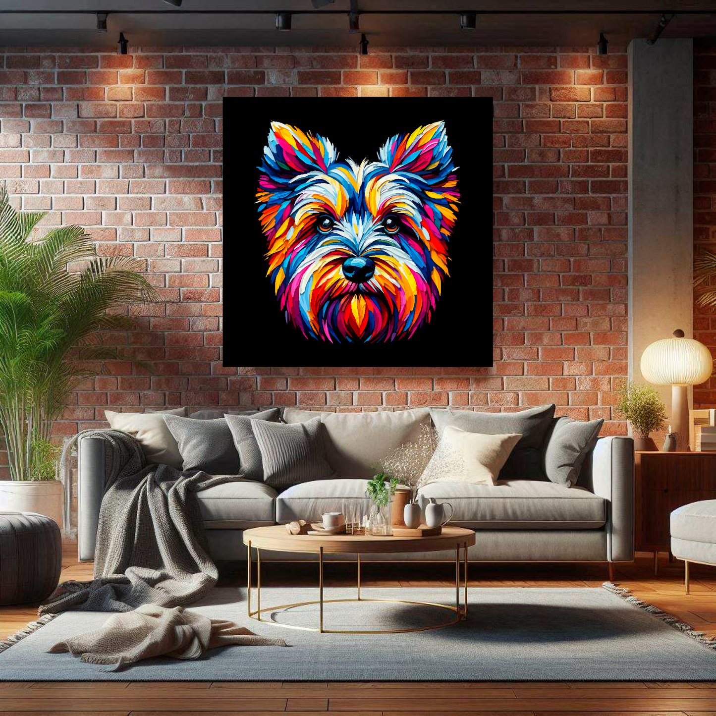 Large canvas wall art - A vibrant multi-coloured head portrait of a Cesky Terrier. Available in 3 large sizes.