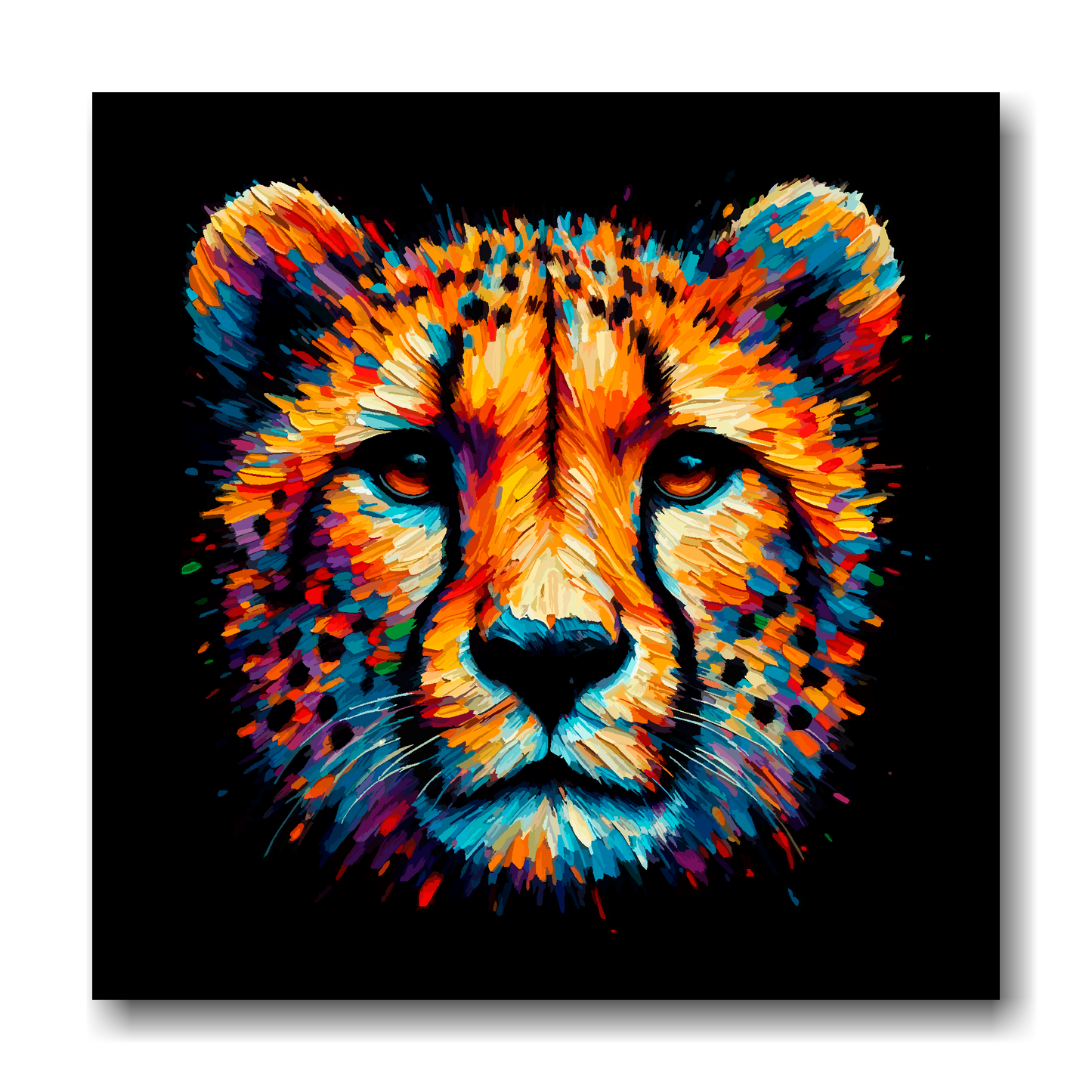 Large canvas wall art - A vibrant multi-coloured head portrait of a Cheetah. Available in 3 large sizes.
