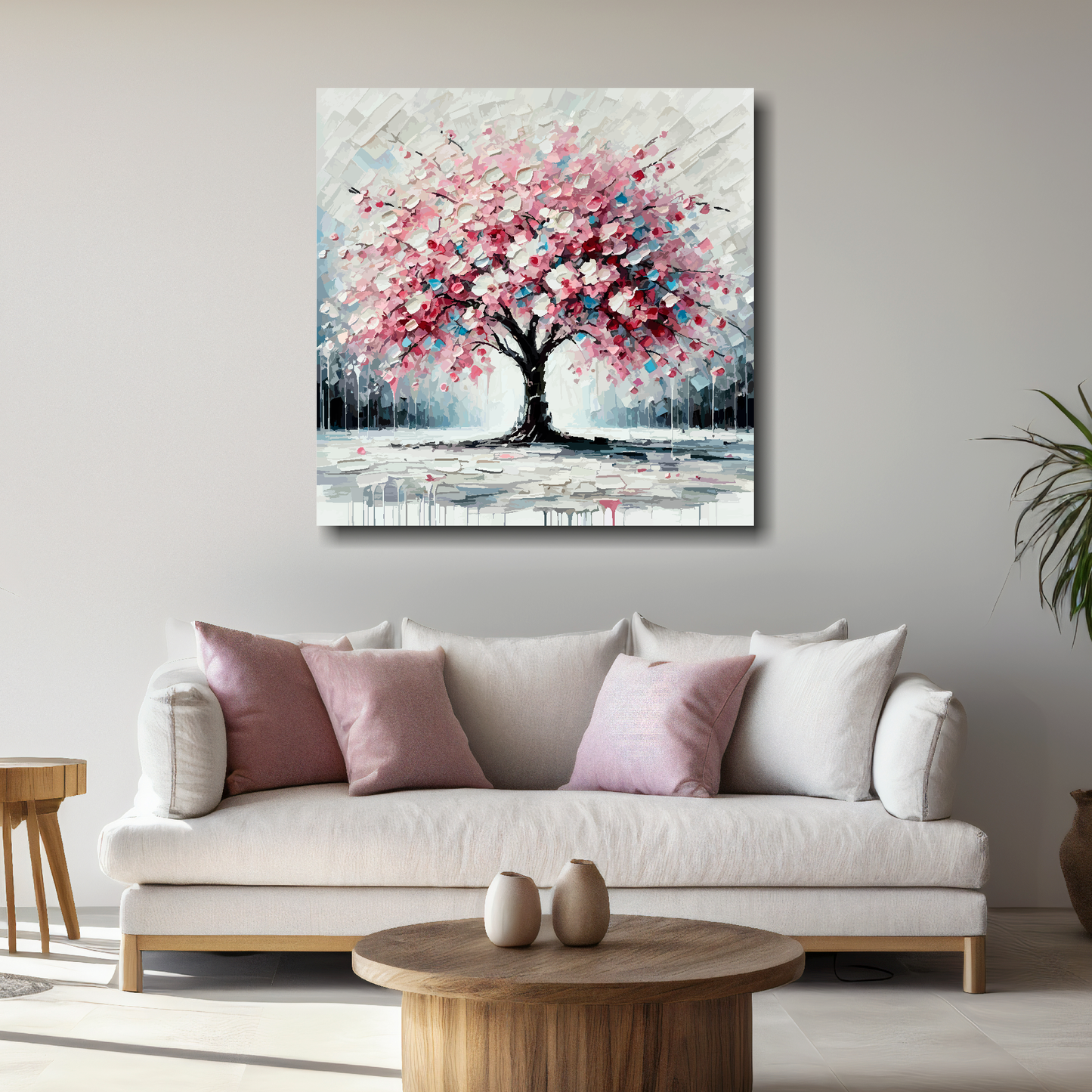 Large canvas wall art - Colourful Abstract of a Cherry Blossom Tree, part of the UK CANVAS tree collection. Available in 3 large sizes.