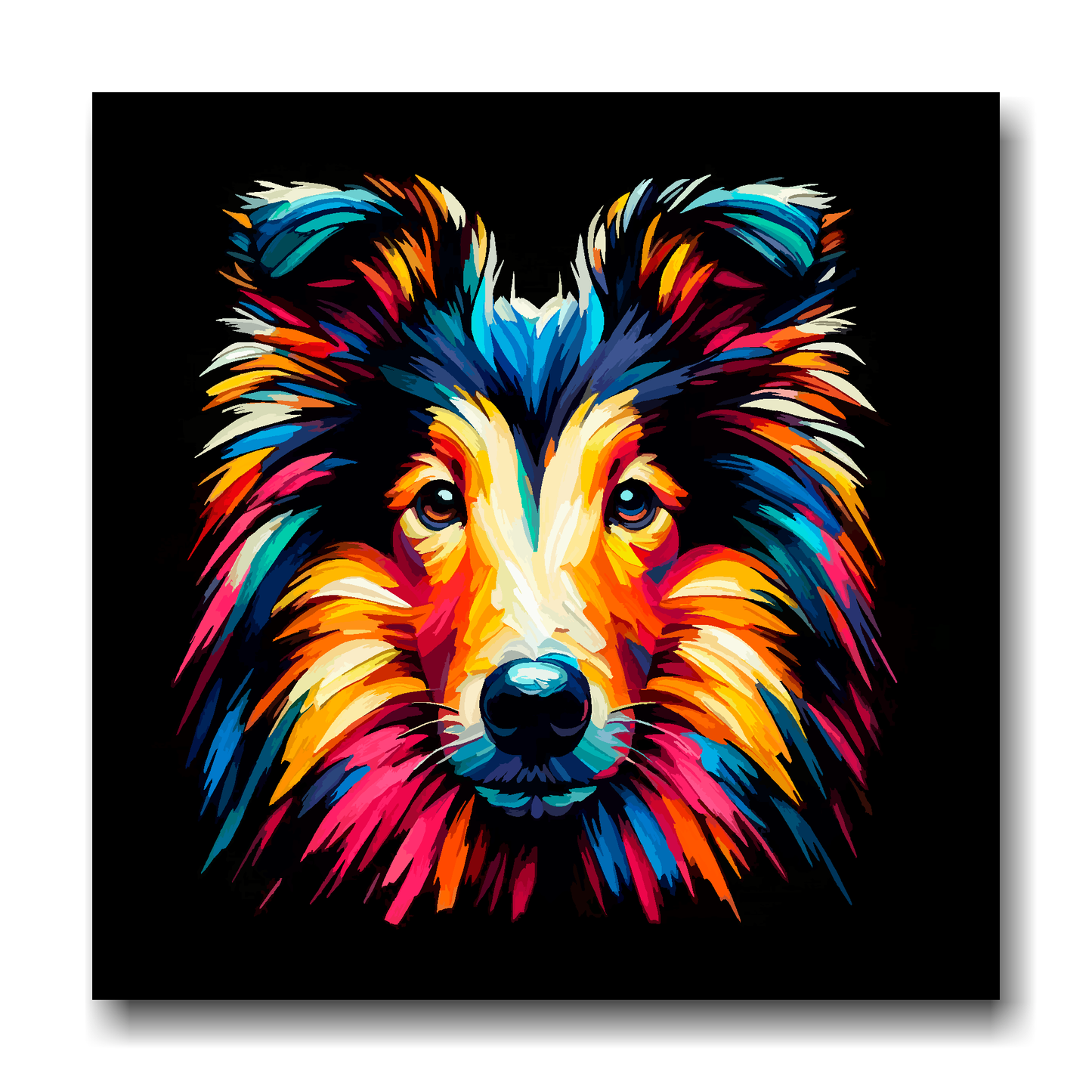 Large canvas wall art - A vibrant multi-coloured head portrait of a Smooth Collie. Available in 3 large sizes.