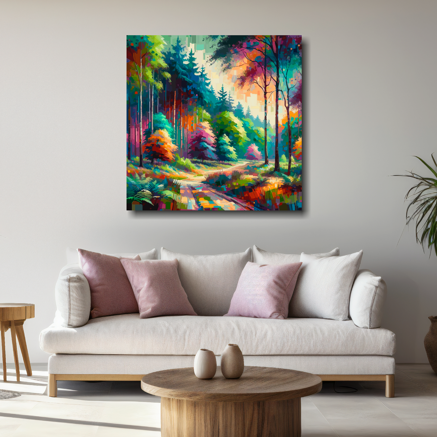 Large canvas wall art - A vibrant multi-coloured Forest Landscape. Available in 3 large sizes.