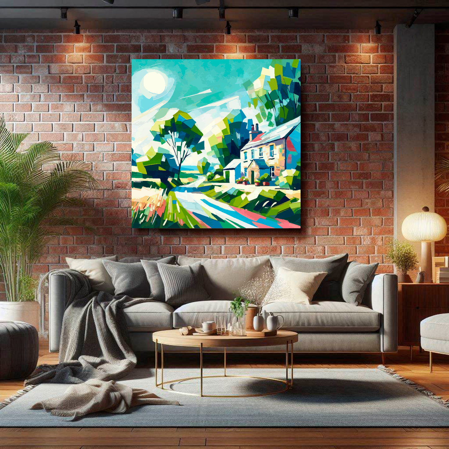 Large canvas wall art - Colourful Abstract of a country lane landscape, bold and vibrant colours. Available in 3 large sizes.