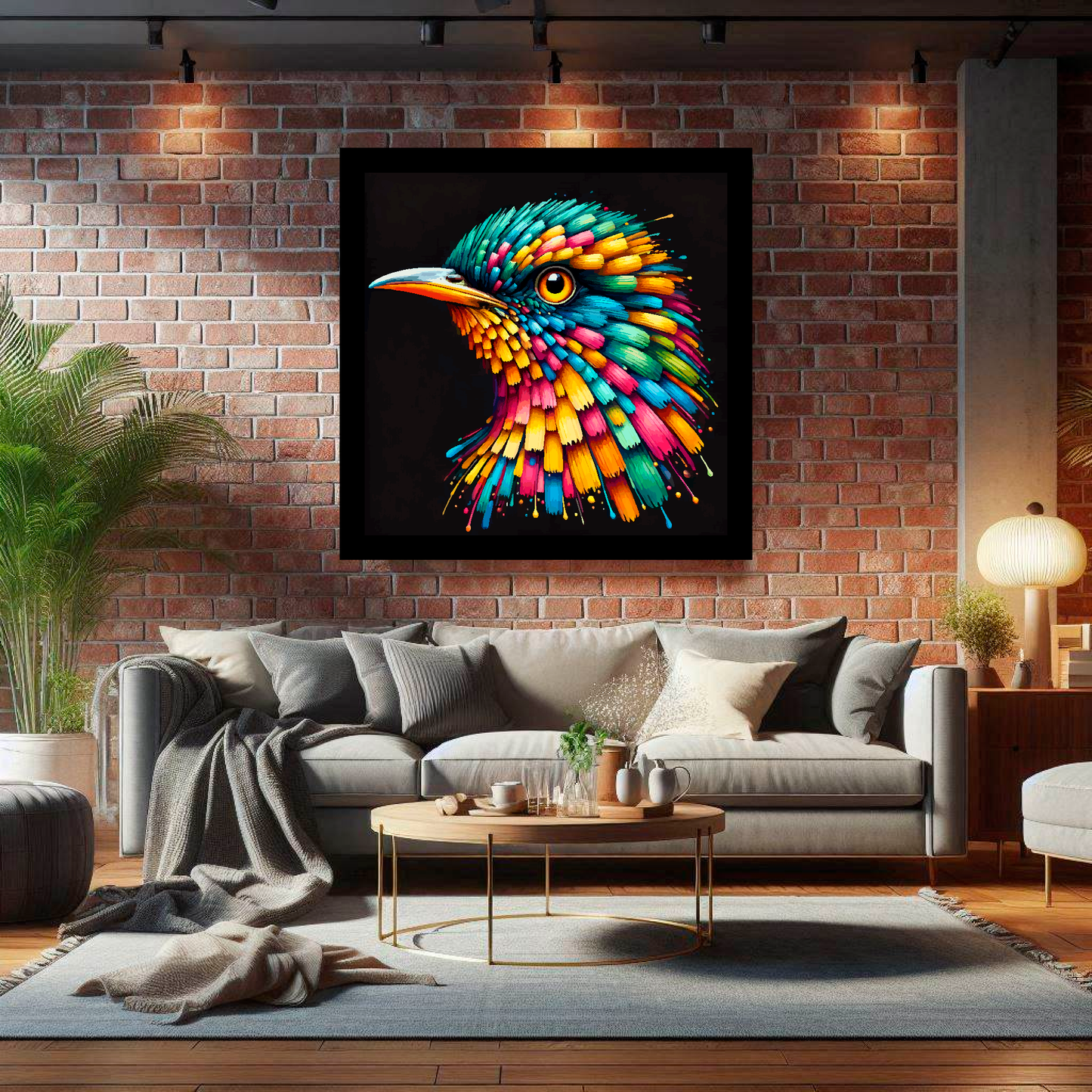 Large canvas wall art - A vibrant multi-coloured head portrait of a Cuckoo. Available in 3 large sizes.