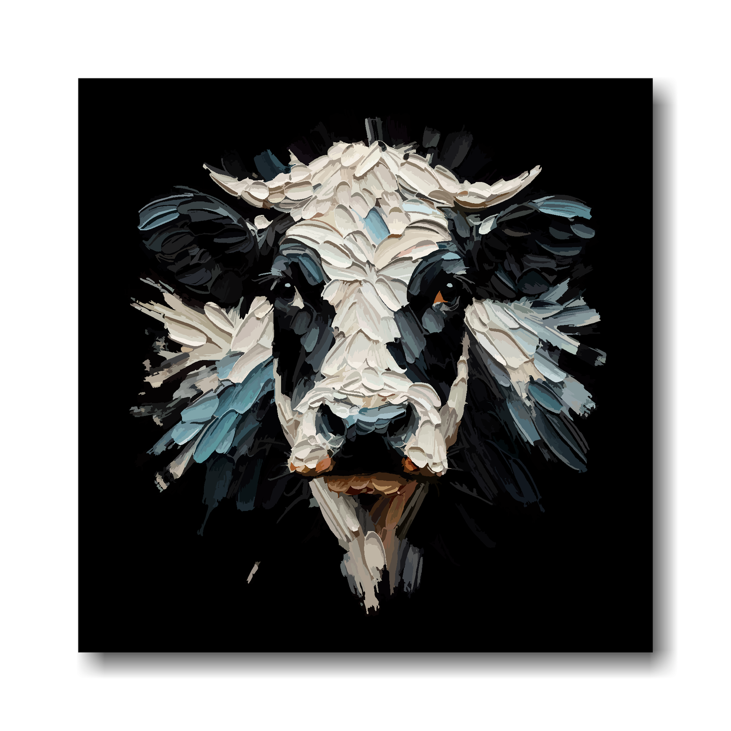 Large canvas wall art - Colourful Dairy Cow portrait on a black background. Available in 3 large sizes.