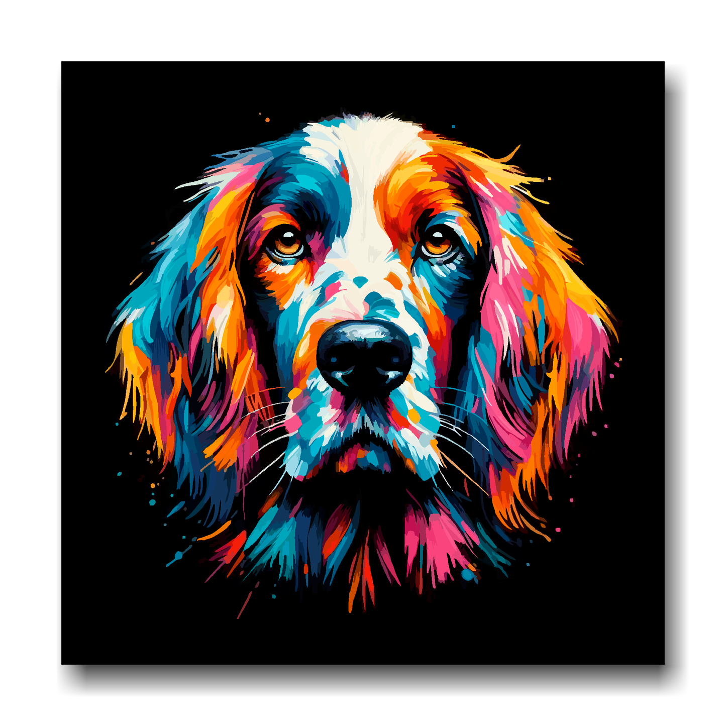Large canvas wall art - A vibrant multi-coloured head portrait of a English Setter. Available in 3 large sizes.