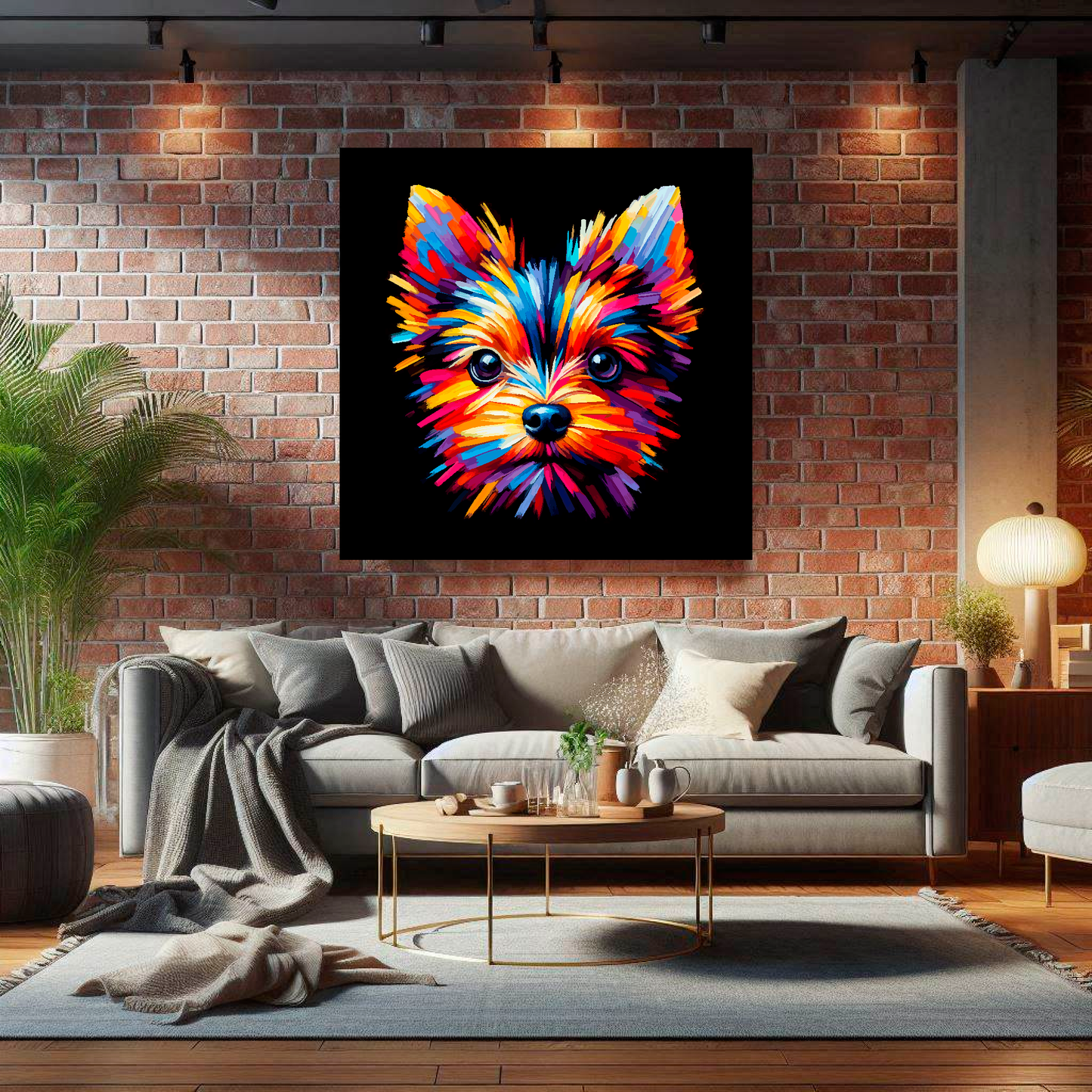 Large canvas wall art - A vibrant multi-coloured head portrait of a English Toy Terrier. Available in 3 large sizes.