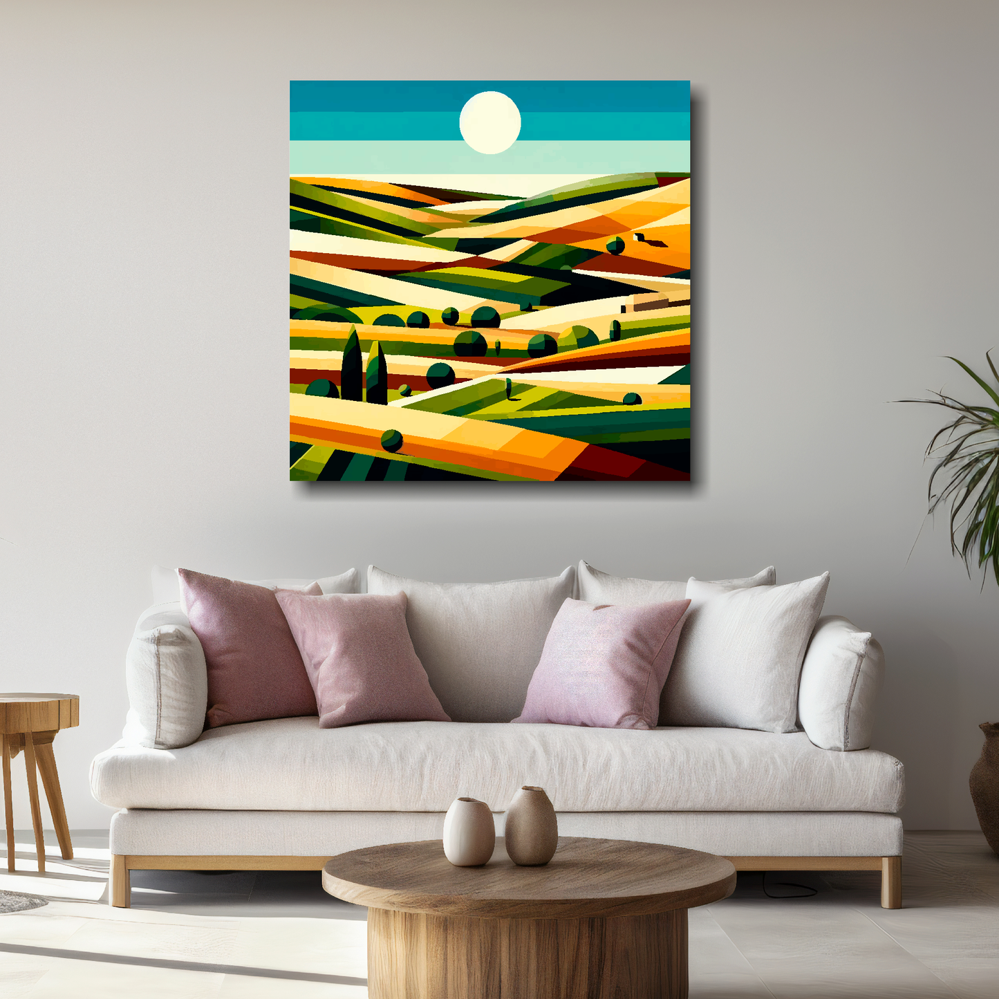 Large canvas wall art - An English field landscape, Cubism Style, Available in 3 large sizes.