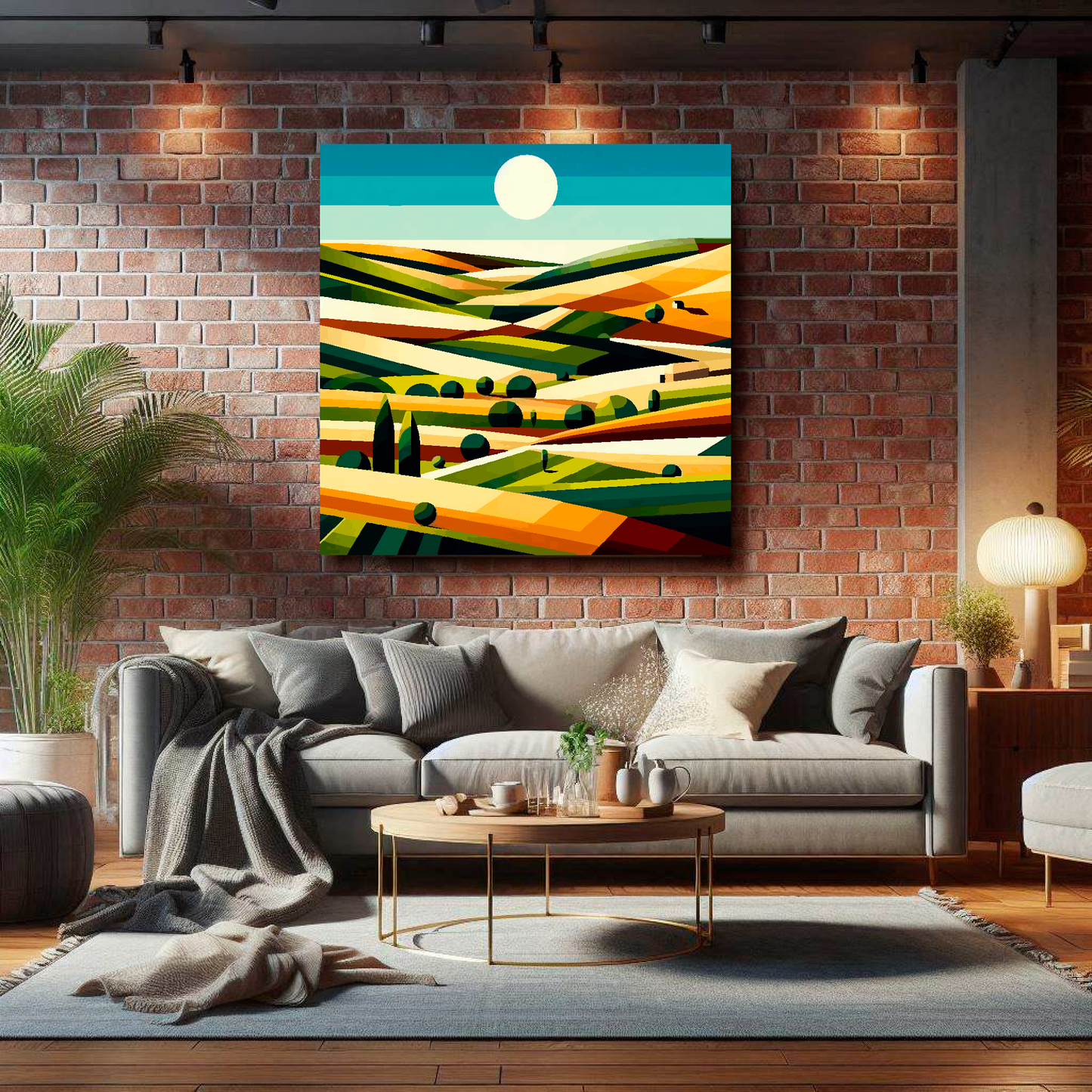 Large canvas wall art - An English field landscape, Cubism Style, Available in 3 large sizes.