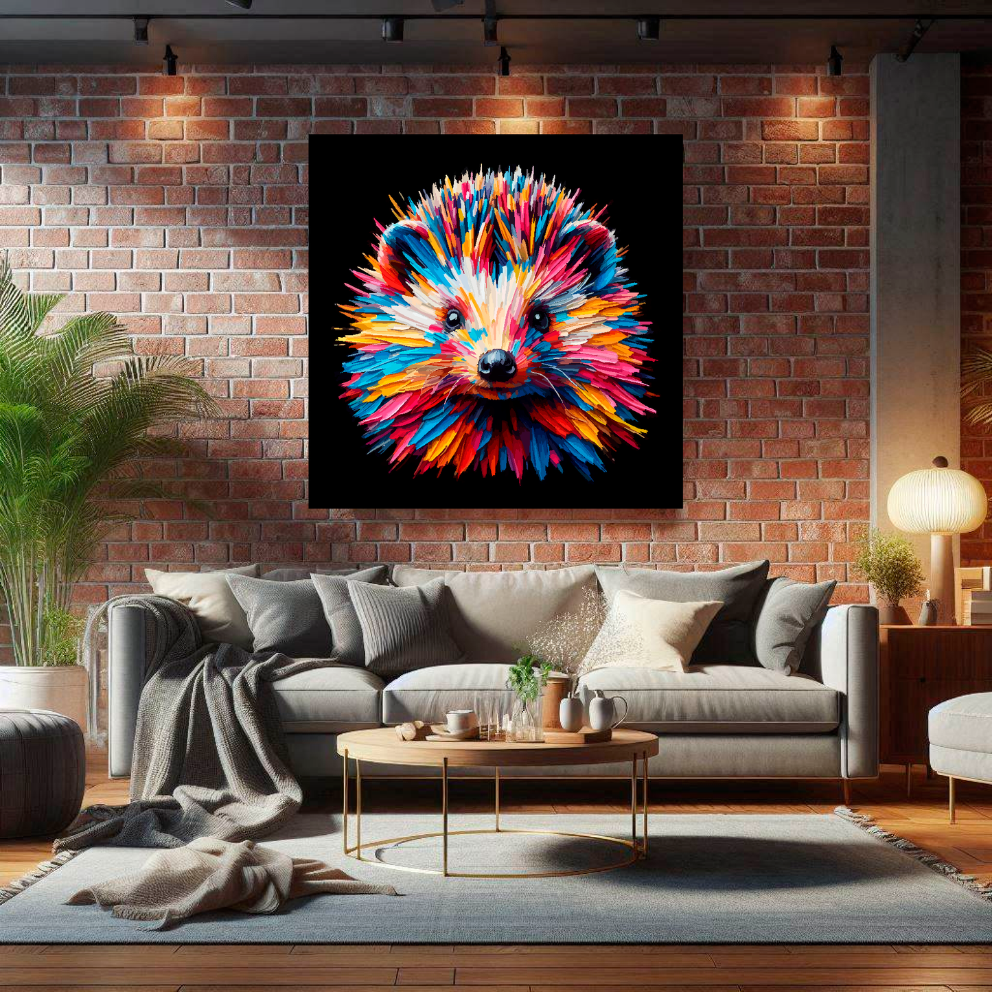 Large canvas wall art - A vibrant multi-coloured head portrait of a Hedgehog. Available in 3 large sizes.
