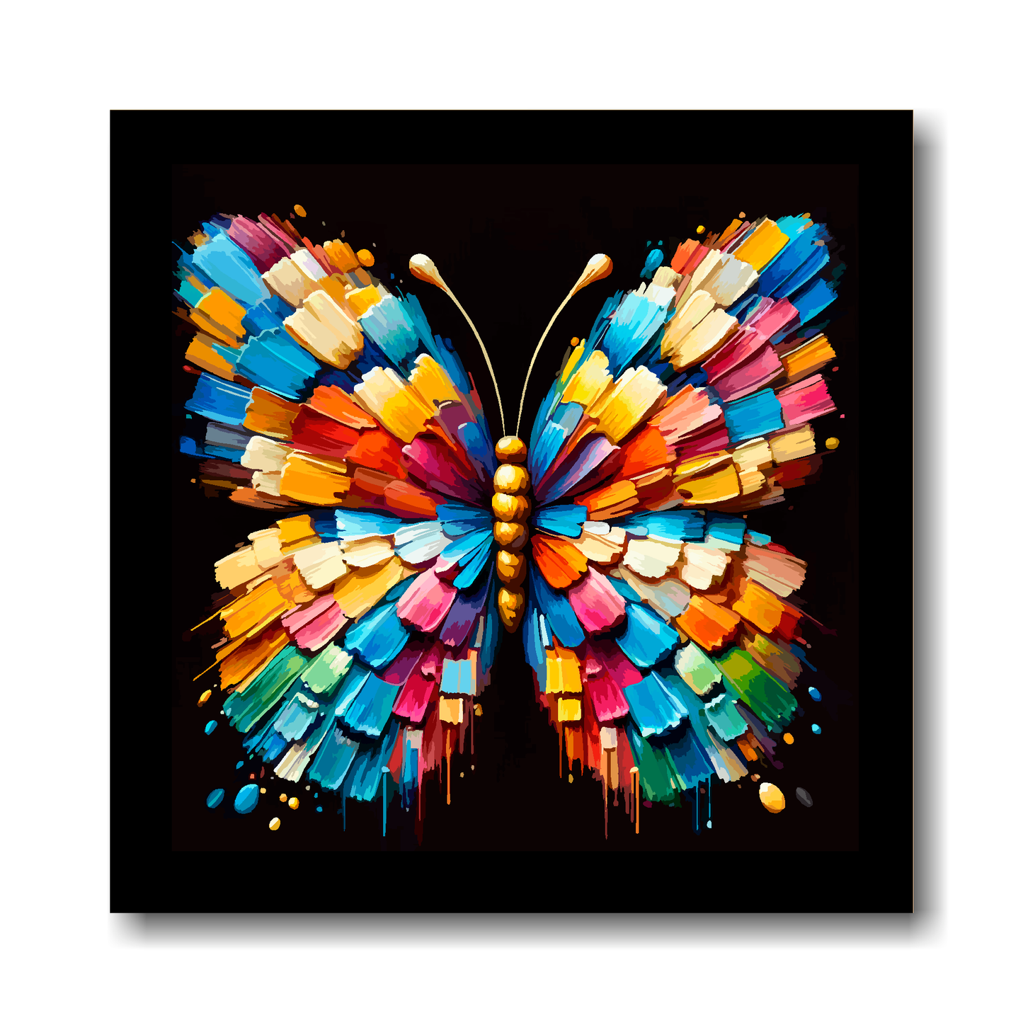 Large canvas print of a vibrant, multi-coloured butterfly on a black background, available in 3 sizes.