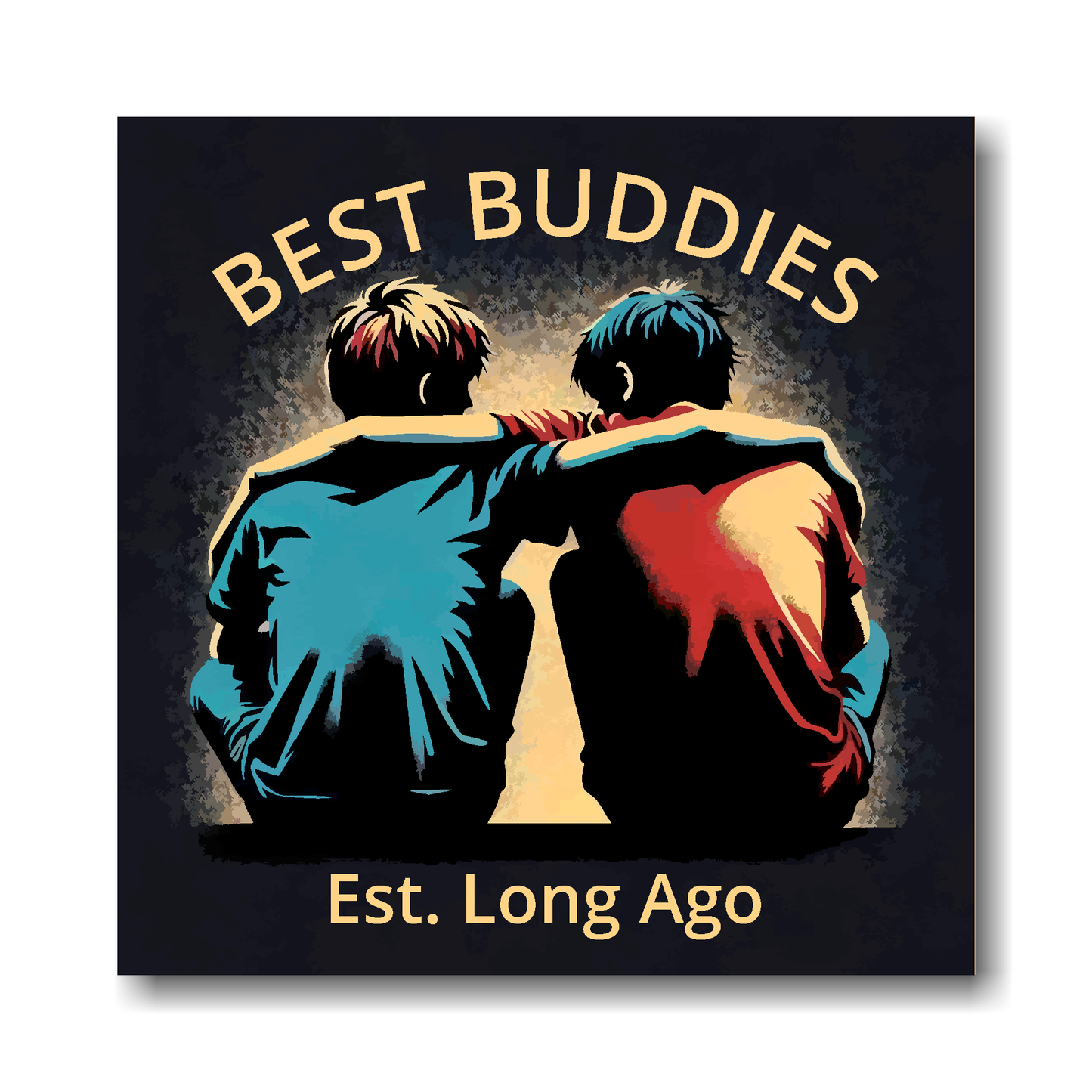 Large canvas wall art - A retro friendship painting of two young boys. Available in 3 large sizes.