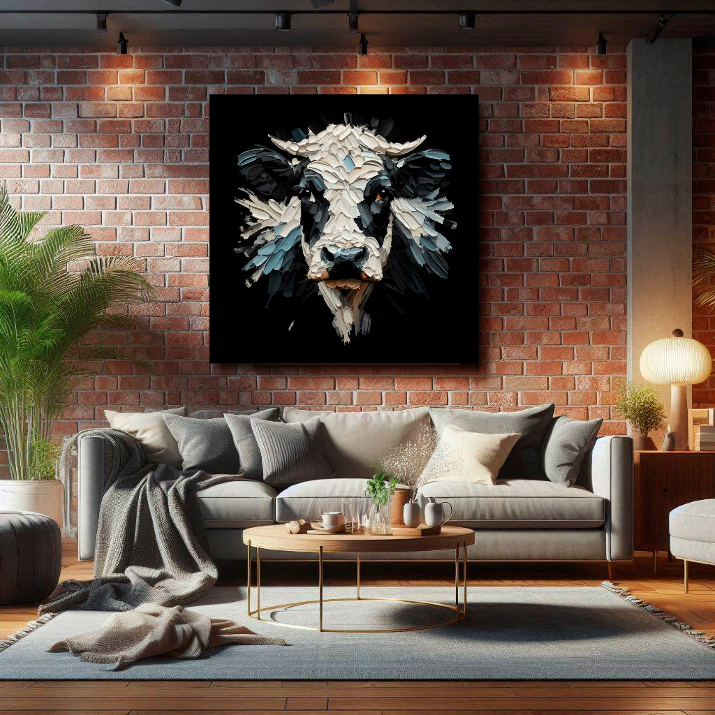 Large canvas wall art - Colourful Dairy Cow portrait on a black background. Available in 3 large sizes.