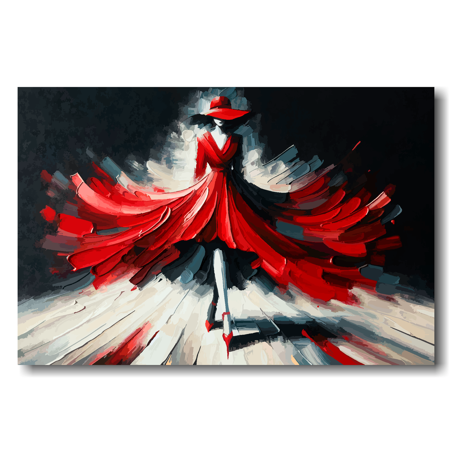 Large canvas wall art - A minimalist painting of red flowing fashion dress. Available in 3 large sizes.