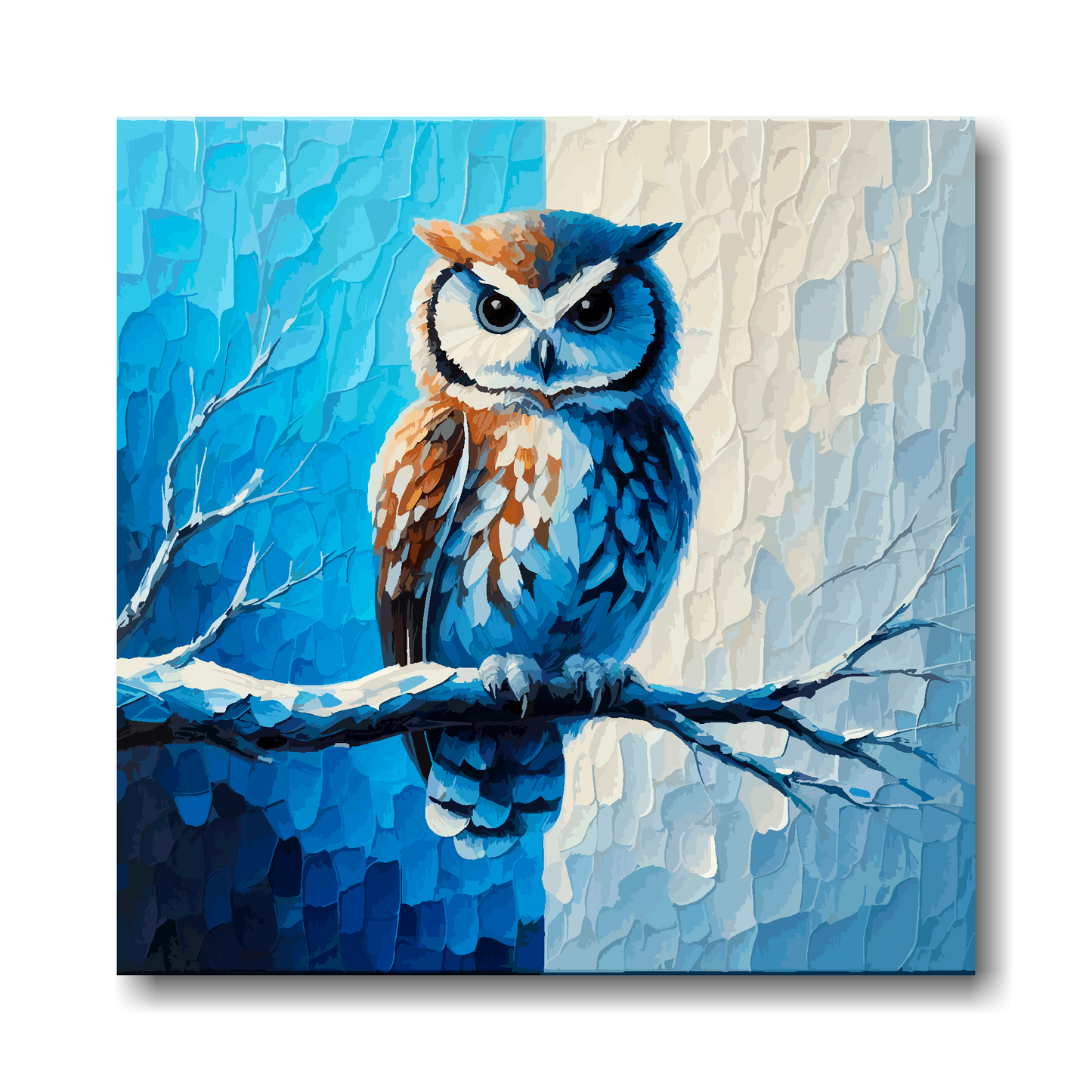 Large canvas wall art - An Owl on a branch in club colours, inspired by Sheffield Wednesday F.C. Part of the UK CANVAS sports collection. Available in 3 large sizes.