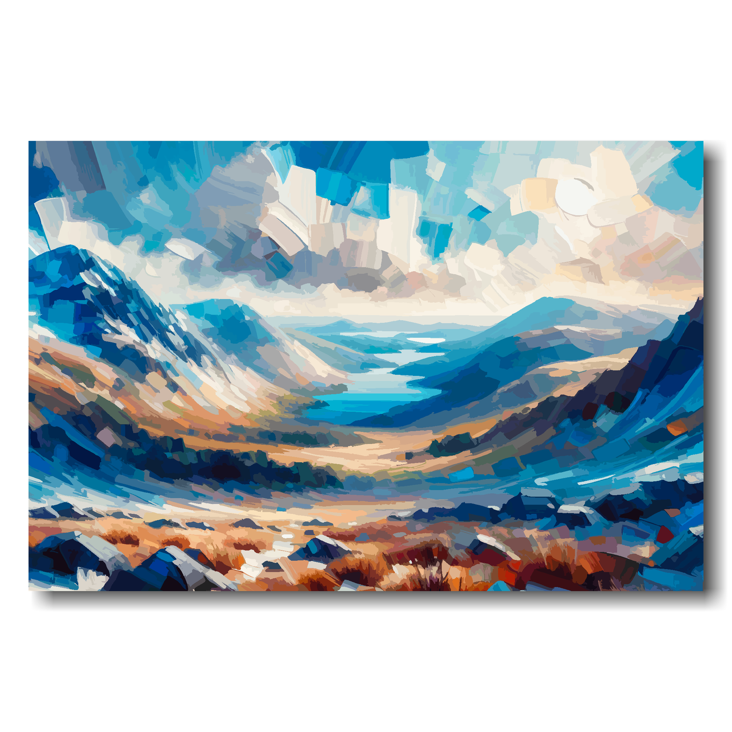 Large canvas wall art - A multi-coloured abstract landscape of Snowdonia. Available in 3 large sizes.