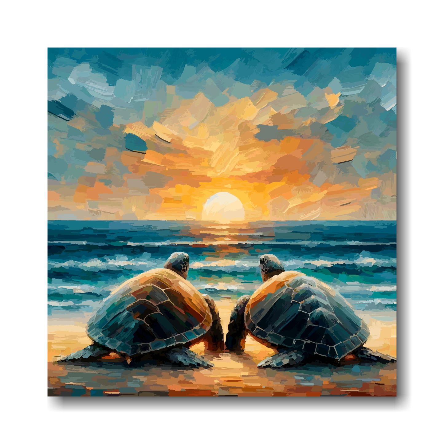 Large canvas wall art - Two Turtles watching a sunset, sunset abstract scene. Available in 3 large sizes.
