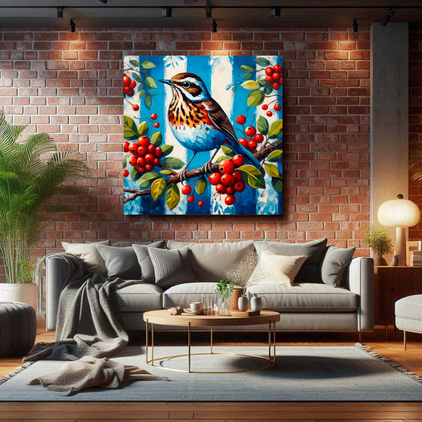 Large canvas wall art - A Throstle bird in blue and white, inspired by West Bromwich Albion F.C. Part of the UK CANVAS sports collection. Available in 3 large sizes.