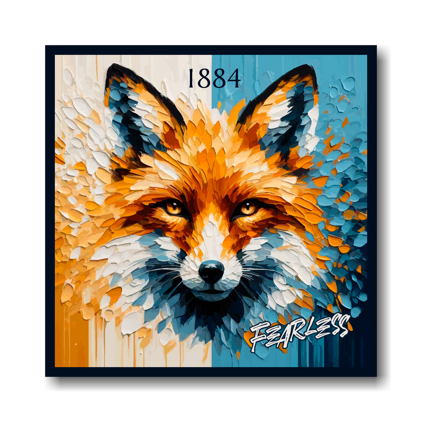 Large Leicester City FC inspired canvas, featuring a large fox head in club colours, with 'Fearless' text.