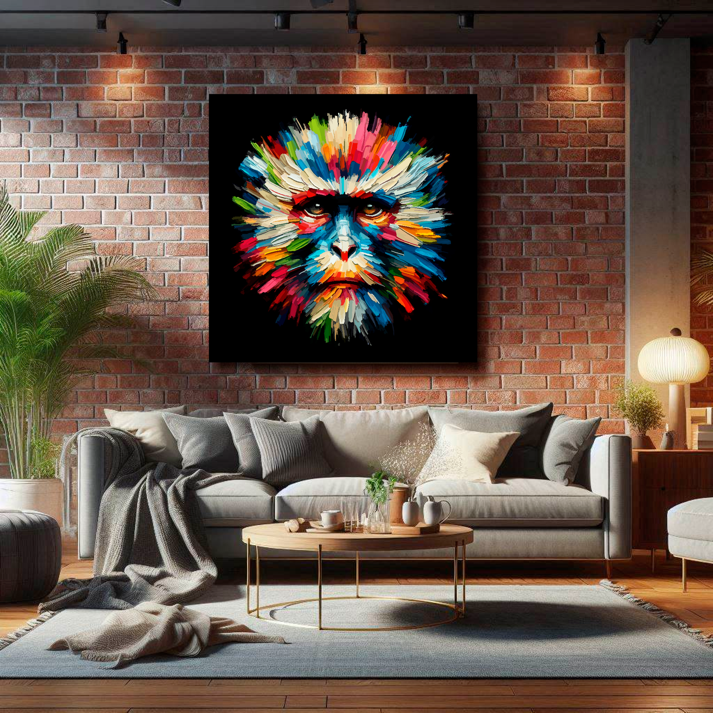 Large canvas wall art - Colourful Monkey portrait on a black background. Available in 3 large sizes.