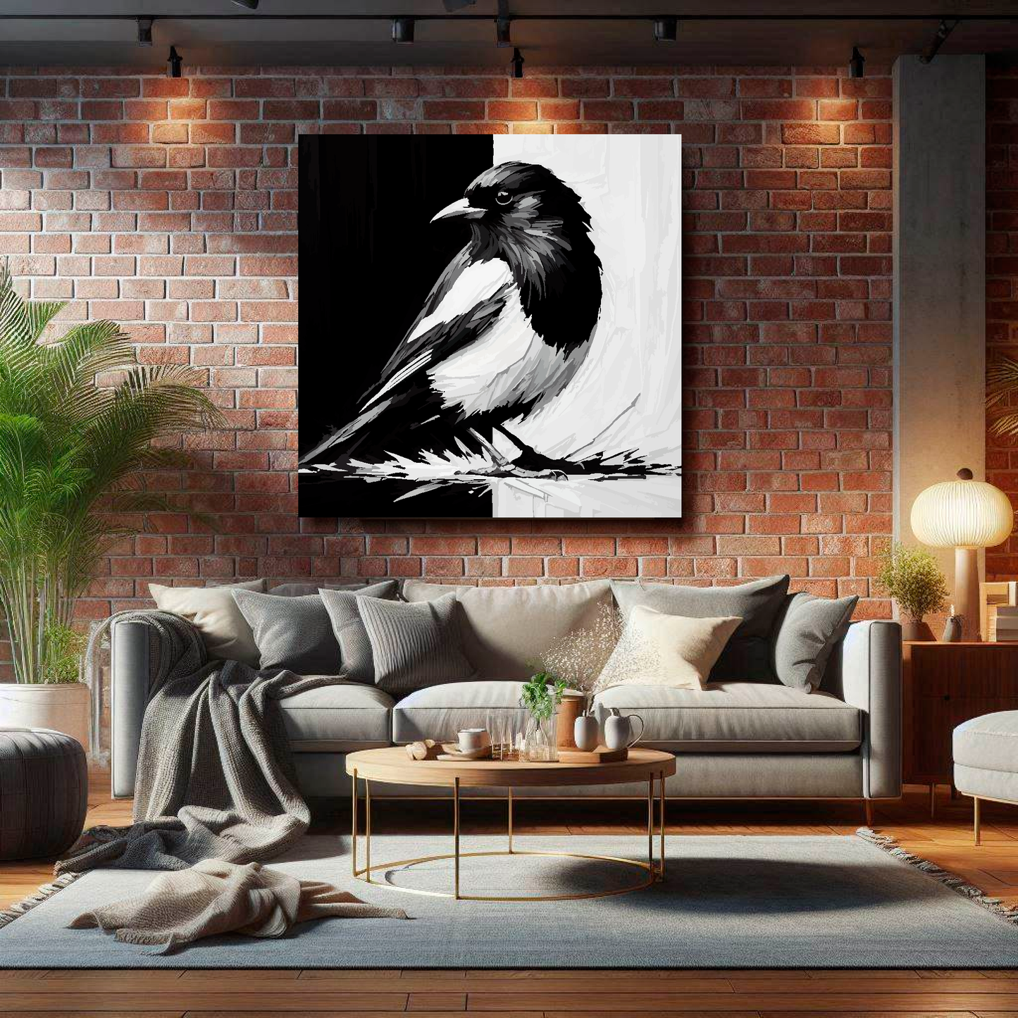Large canvas wall art - A Magpie in club colours, inspired by Newcastle United F.C. Part of the UK CANVAS sports collection. Available in 3 large sizes