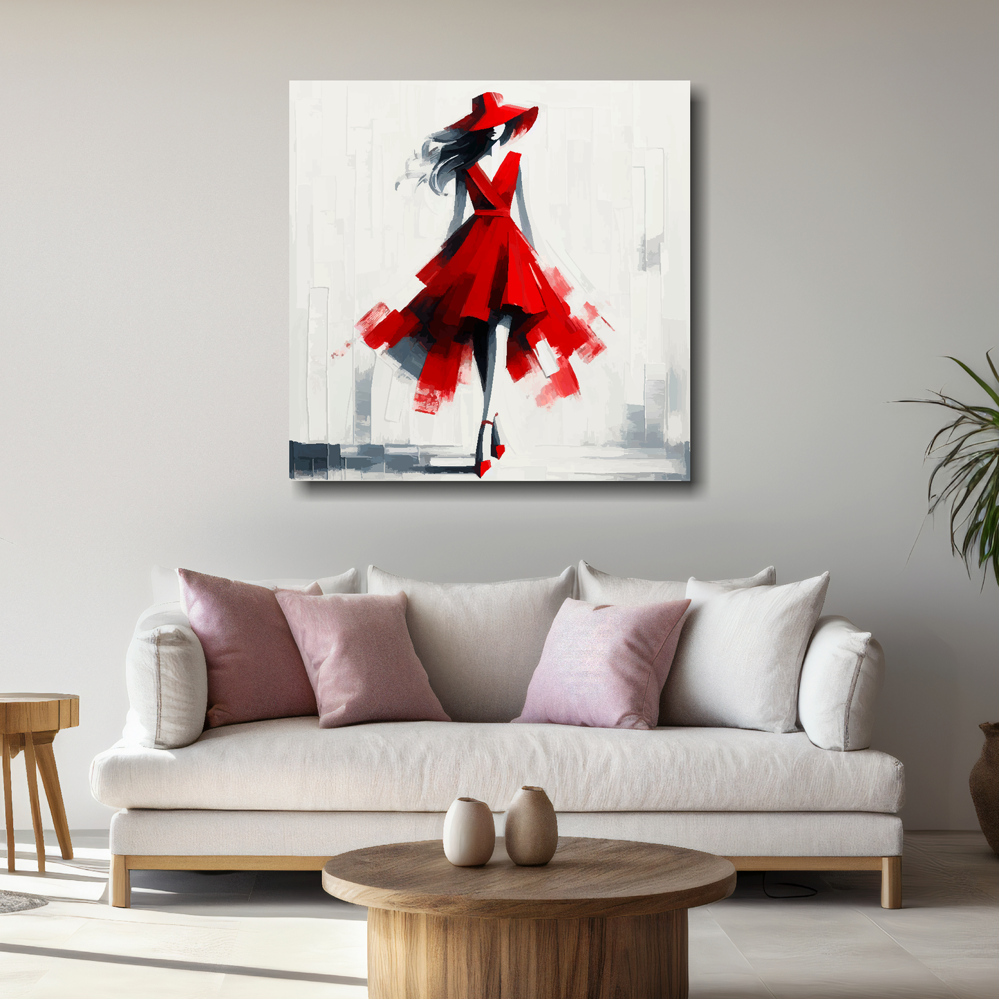 Large canvas wall art - A minimalist fashion dress in Ascot red. Available in 3 large sizes.