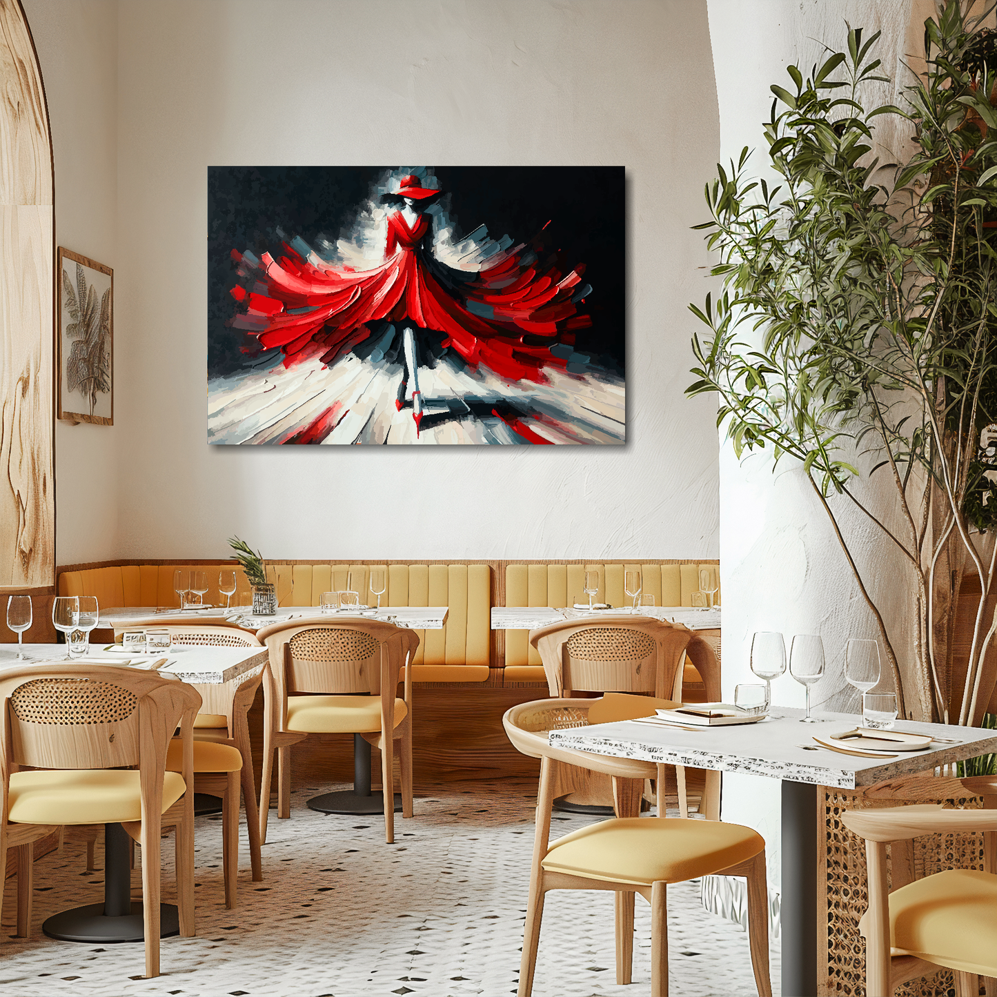 Large canvas wall art - A minimalist painting of red flowing fashion dress. Available in 3 large sizes.