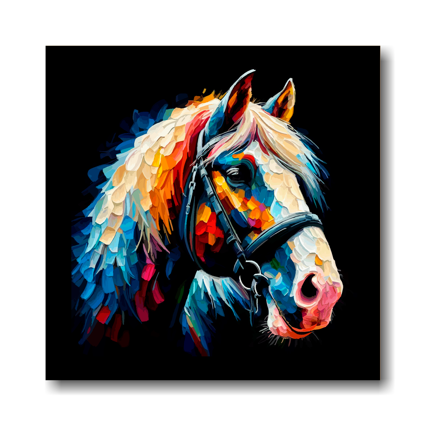 Large canvas wall art - Colourful Shire Horse portrait on a black background. Available in 3 large sizes.