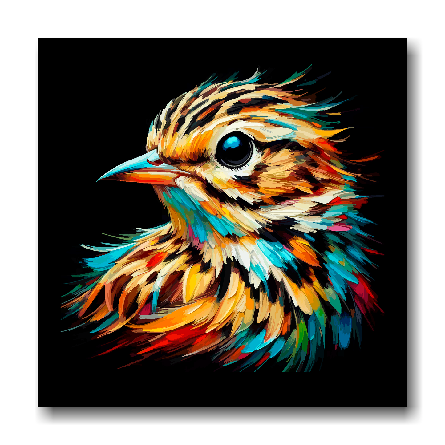 Large canvas wall art - A vibrant multi-coloured head portrait of a Skylark. Available in 3 large sizes.