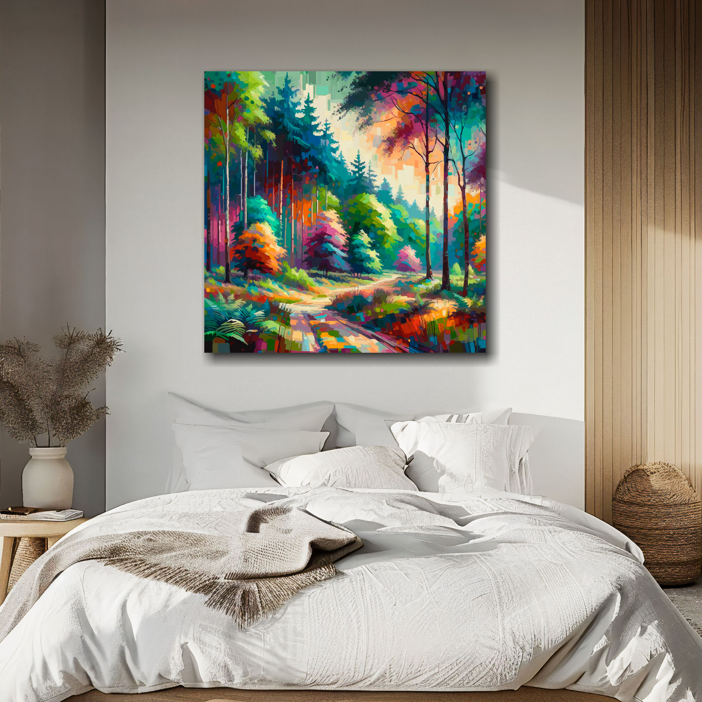 Large canvas wall art - A vibrant multi-coloured Forest Landscape. Available in 3 large sizes.