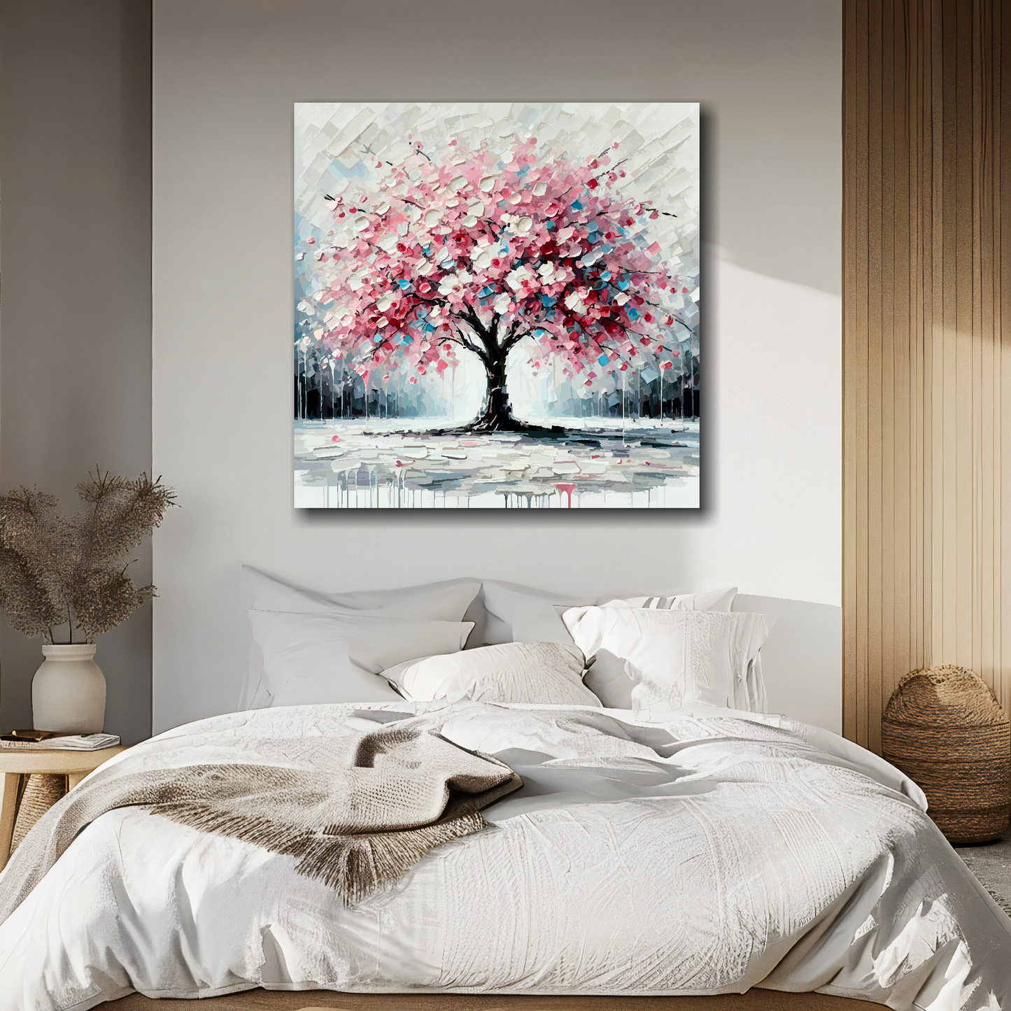 Large canvas wall art - Colourful Abstract of a Cherry Blossom Tree, part of the UK CANVAS tree collection. Available in 3 large sizes.