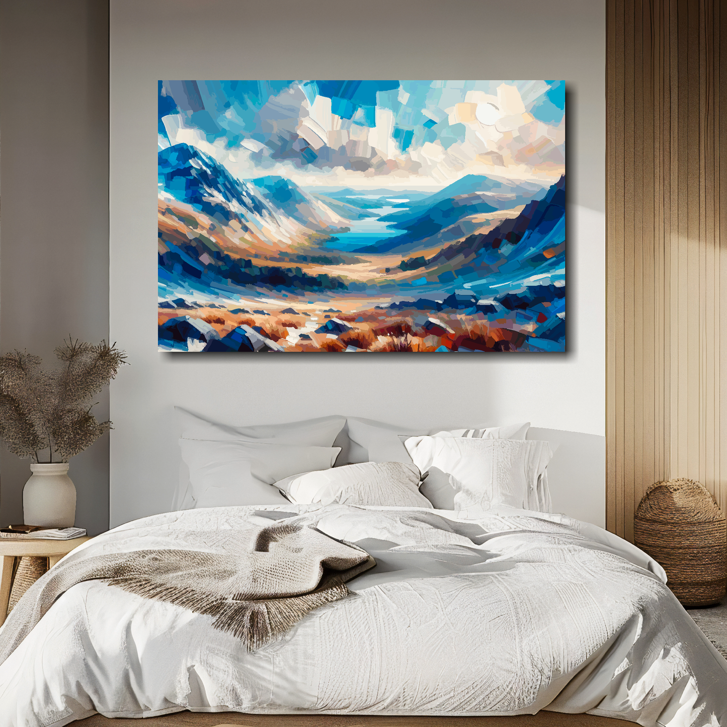Large canvas wall art - A multi-coloured abstract landscape of Snowdonia. Available in 3 large sizes.