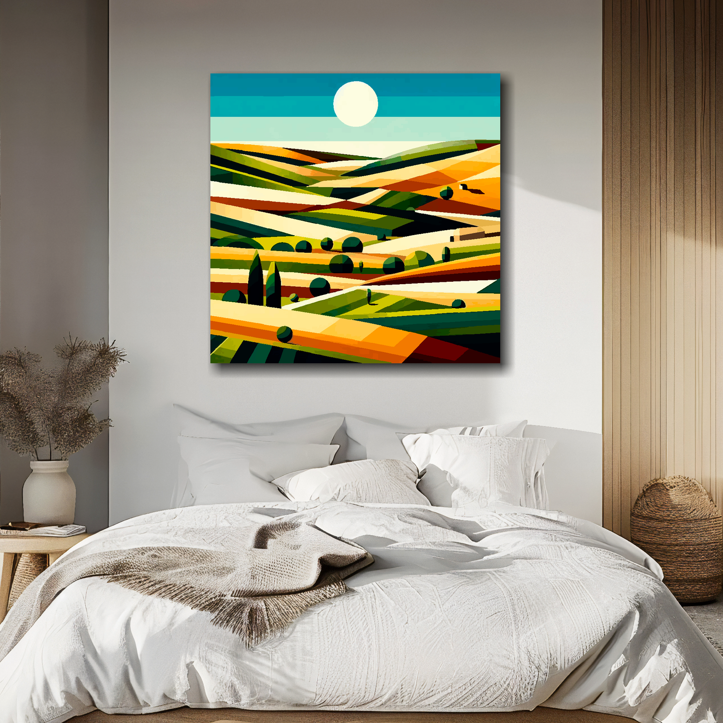 Large canvas wall art - An English field landscape, Cubism Style, Available in 3 large sizes.