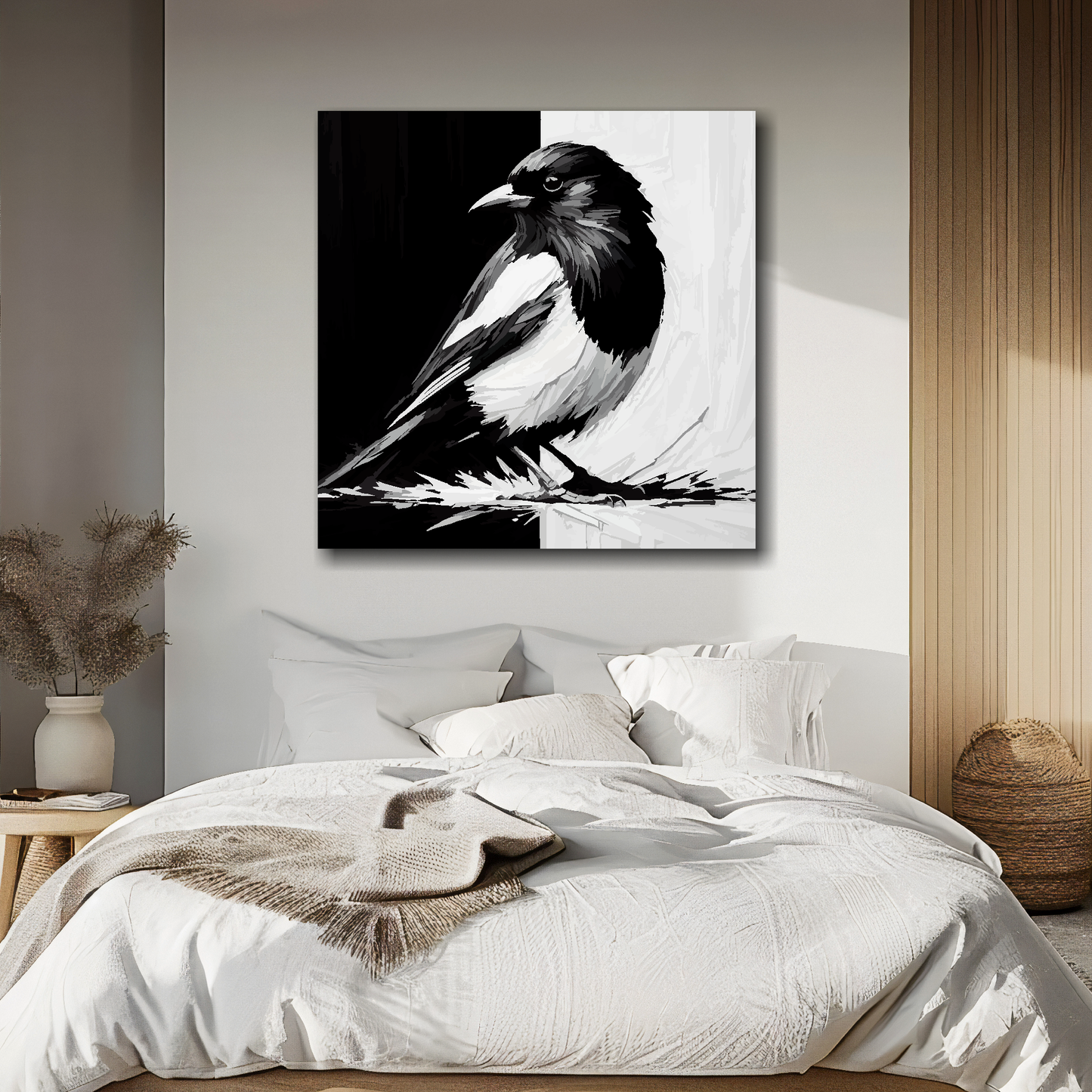 Large canvas wall art - A Magpie in club colours, inspired by Newcastle United F.C. Part of the UK CANVAS sports collection. Available in 3 large sizes