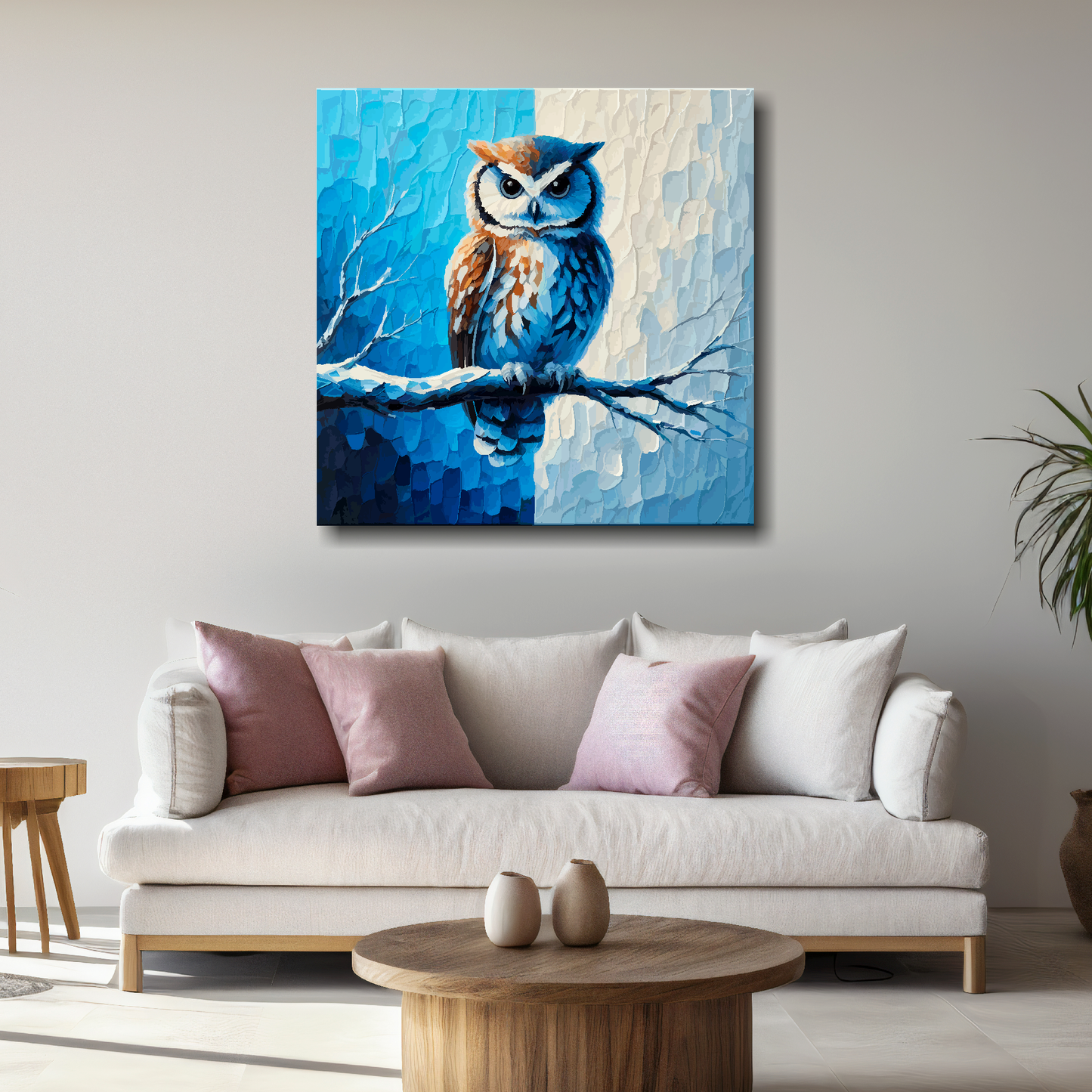 Large canvas wall art - An Owl on a branch in club colours, inspired by Sheffield Wednesday F.C. Part of the UK CANVAS sports collection. Available in 3 large sizes.