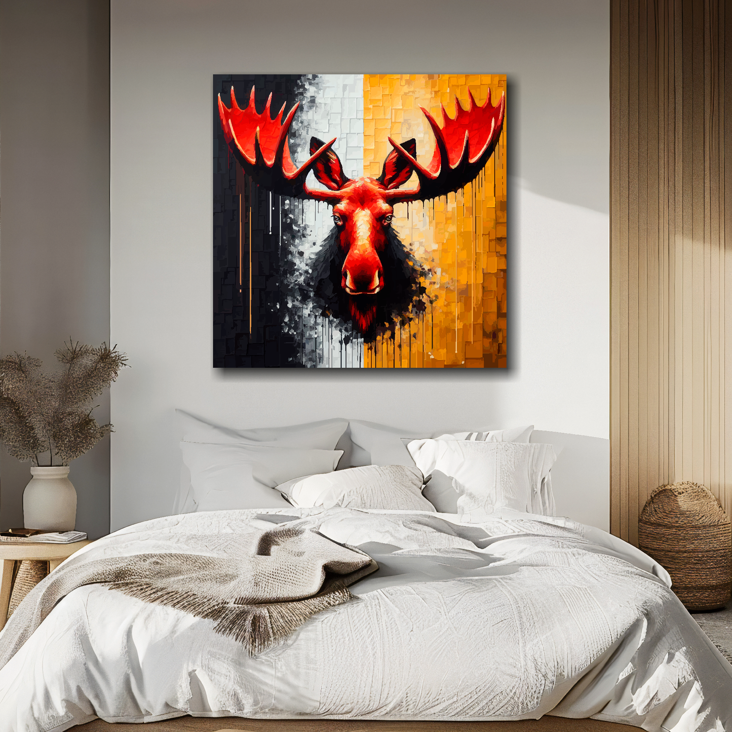 Large canvas wall art - A Moose head in club colours, inspired by Watford F.C. Part of the UK CANVAS sports collection. Available in 3 large sizes.