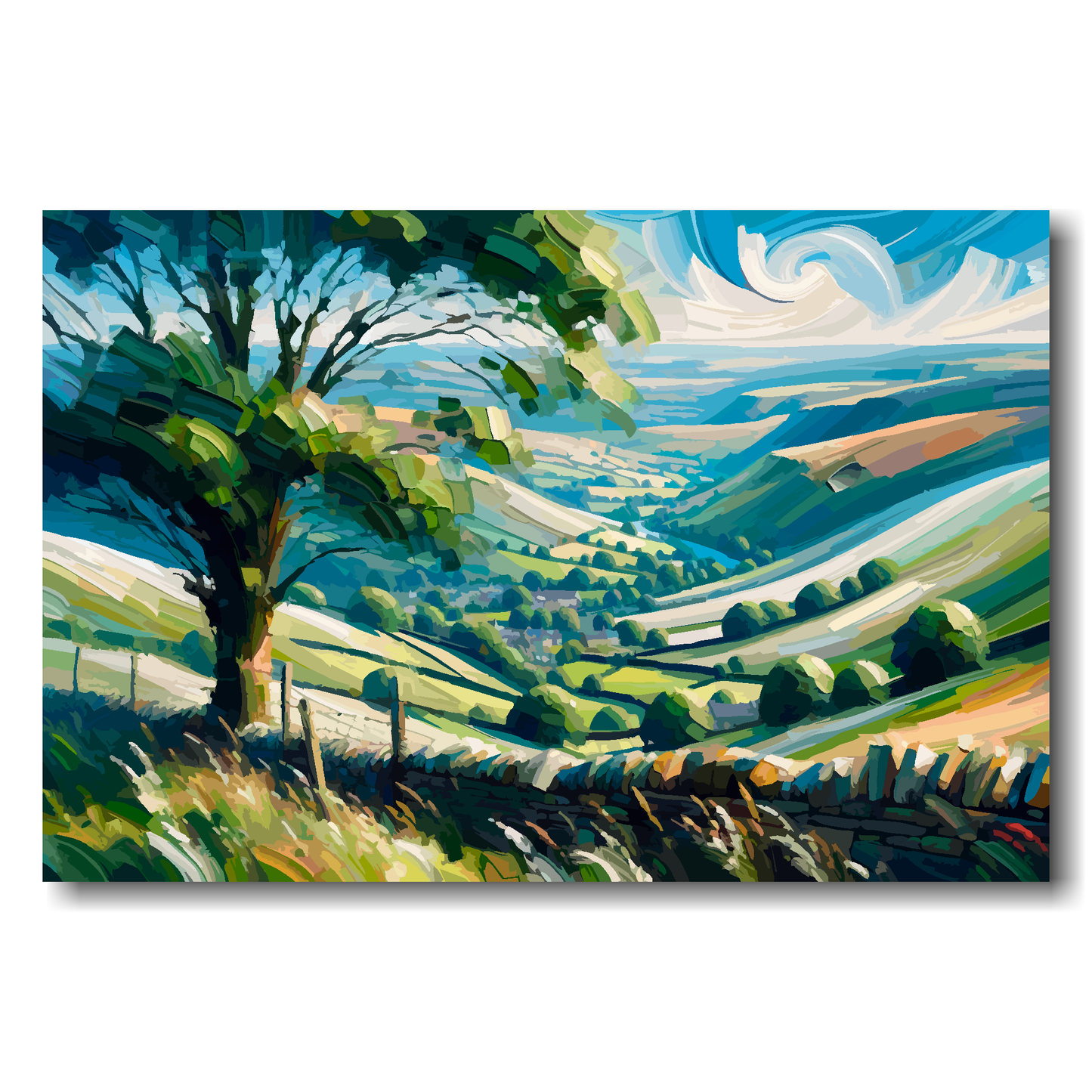 Large canvas wall art - A vibrant multi-coloured abstract of the Yorkshire Dales Landscape. Available in 3 large sizes.