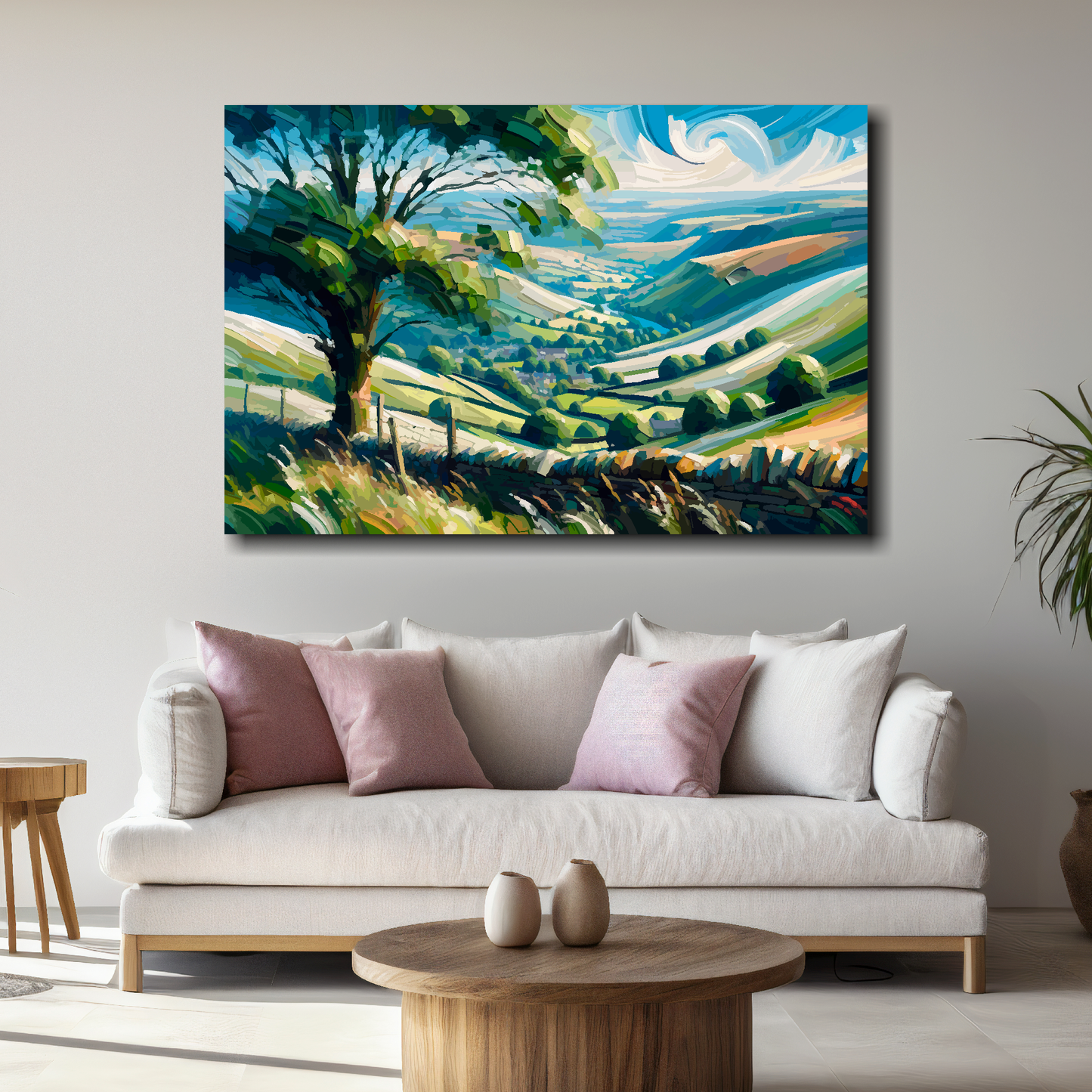 Large canvas wall art - A vibrant multi-coloured abstract of the Yorkshire Dales Landscape. Available in 3 large sizes.
