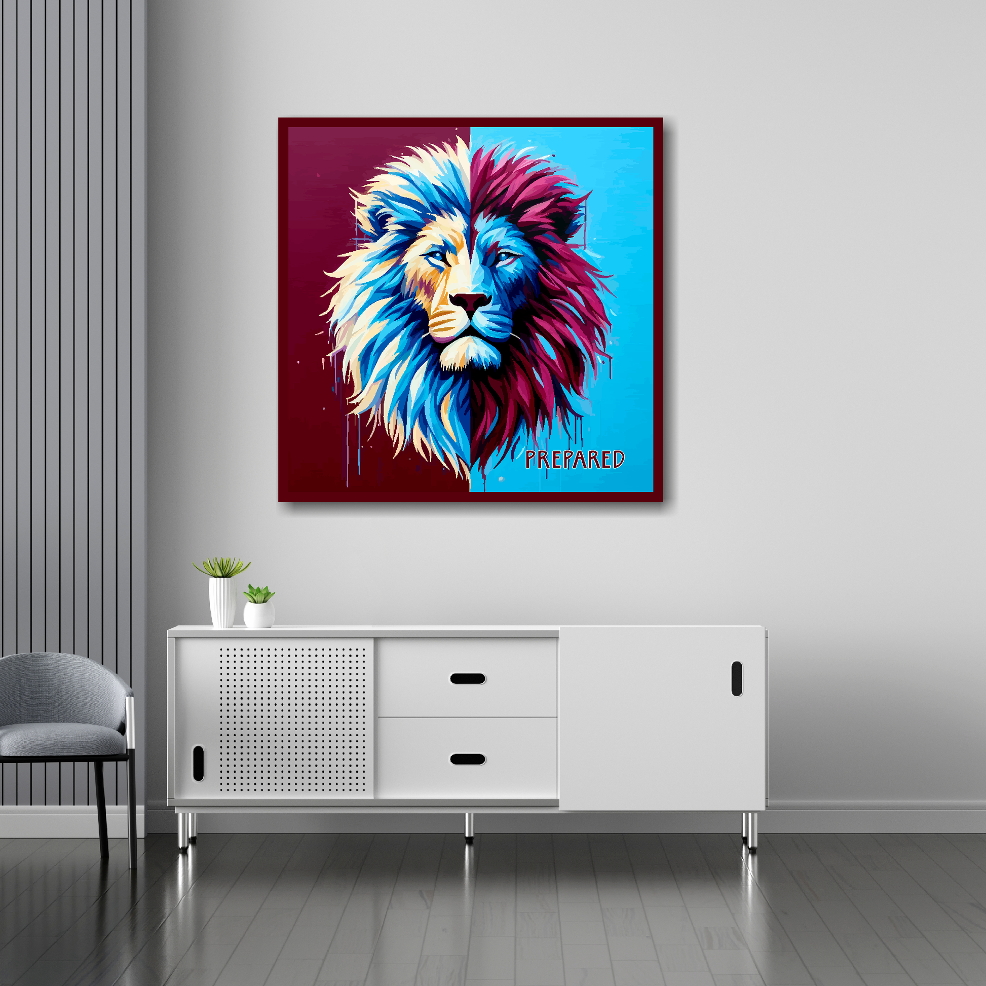 Aston Villa inspired canvas 30x30 inches above sideboard - large colourful UK football art made in Britain