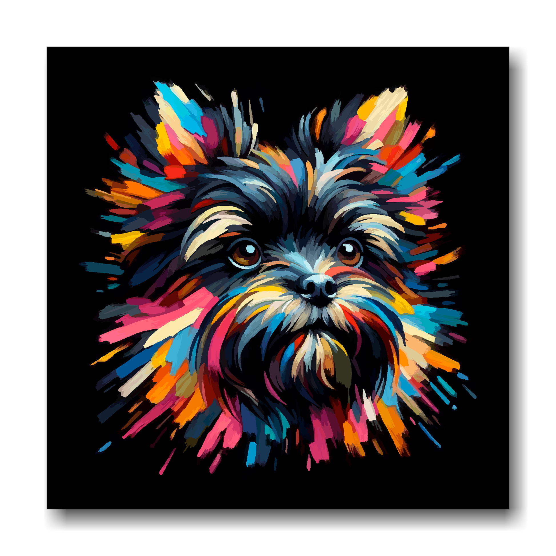 Large canvas wall art - A vibrant multi-coloured head portrait of a Affenpinscher. Available in 3 large sizes.