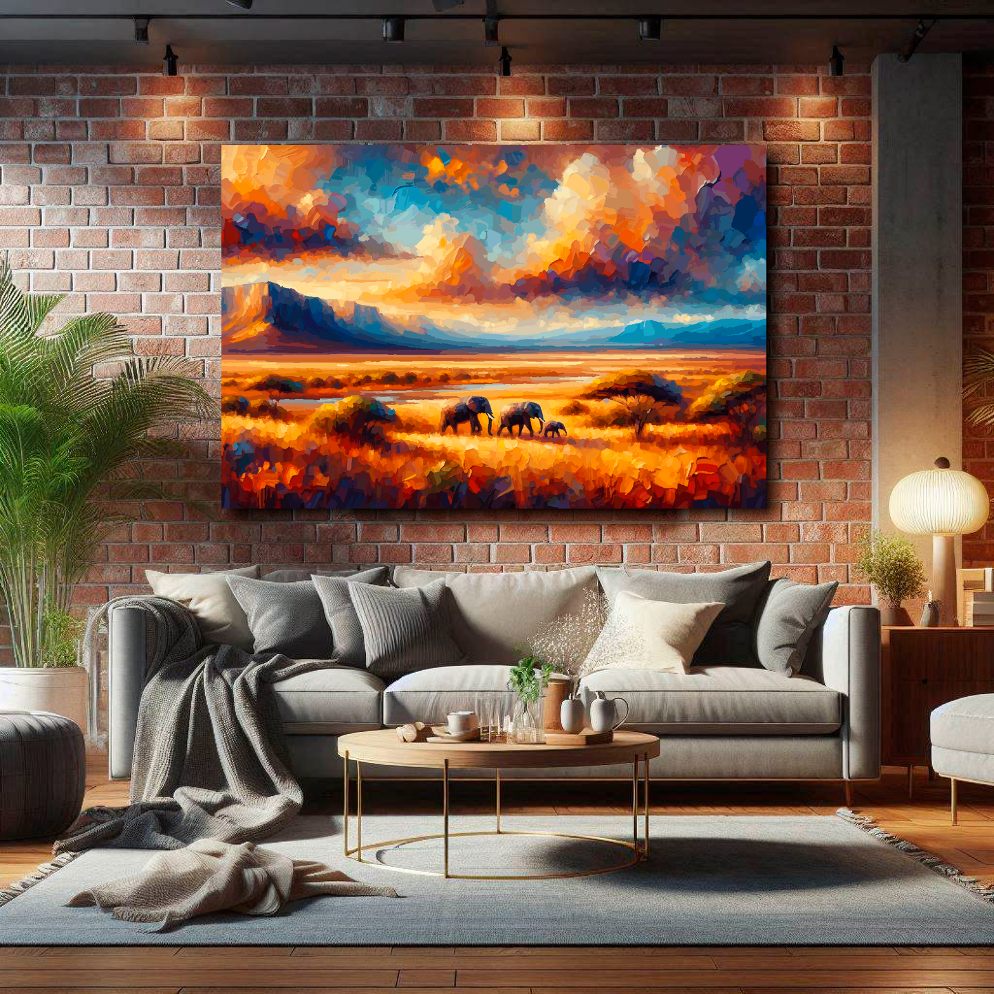 Large canvas wall art - A multi-coloured abstract landscape of the African Plains. Available in 3 large sizes.
