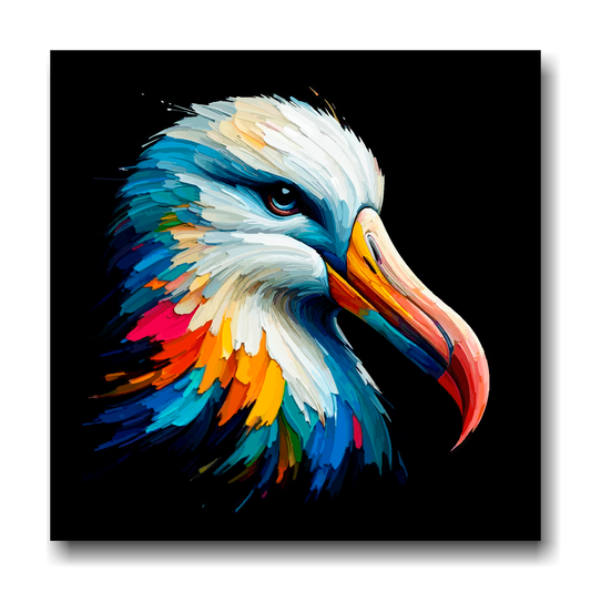 Large canvas wall art - A vibrant multi-coloured head portrait of a Albatross. Available in 3 large sizes.